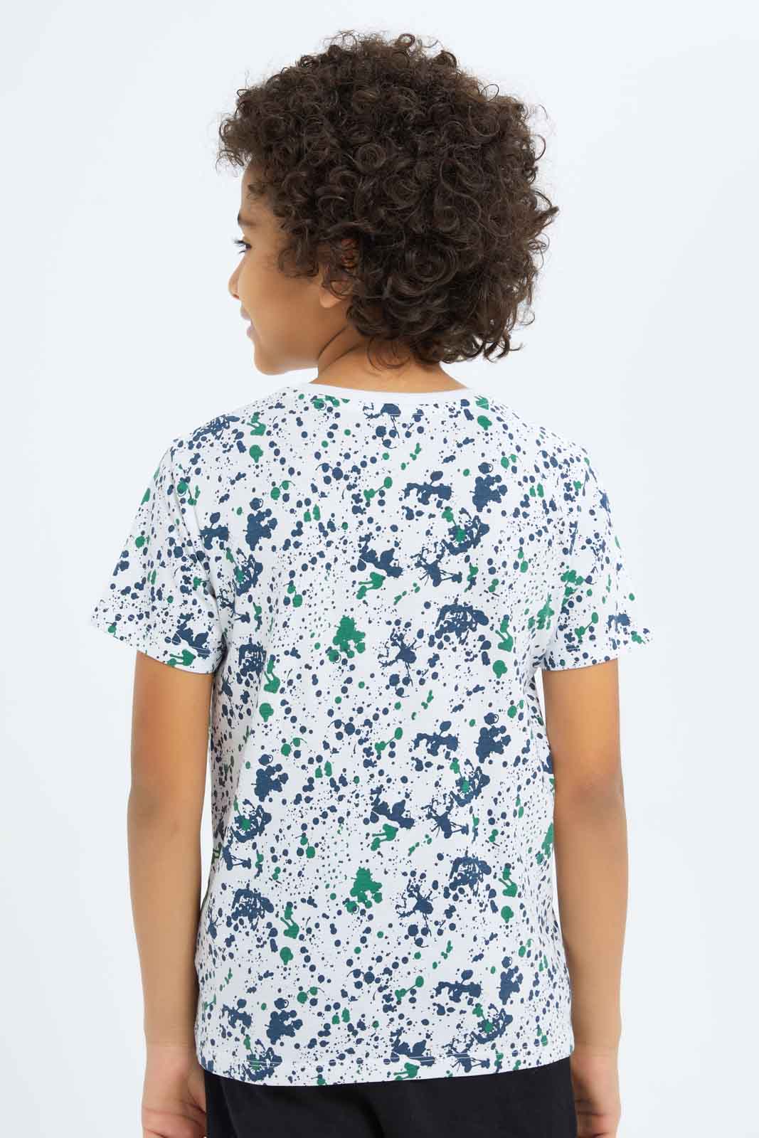 Redtag-Boys-White-Splat-Aop-T-Shirt-BOY-T-Shirts,-Category:T-Shirts,-Colour:White,-Deals:New-In,-Dept:Boys,-Filter:Boys-(2-to-8-Yrs),-New-In-BOY-APL,-Non-Sale,-S23B,-Section:Boys-(0-to-14Yrs),-TBL-Boys-2 to 8 Years