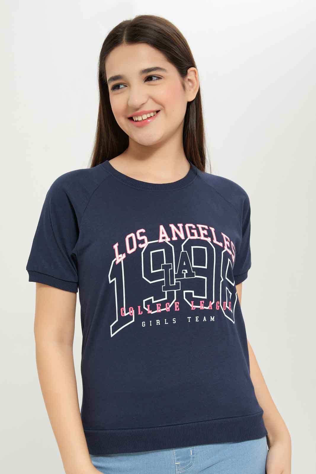 Redtag-Girls-Black-Raglan-Sleeve-Top-Category:T-Shirts,-Colour:Black,-Deals:New-In,-Dept:Girls,-Filter:Senior-Girls-(8-to-14-Yrs),-GSR-T-Shirts,-New-In-GSR-APL,-Non-Sale,-S23B,-Section:Girls-(0-to-14Yrs),-TBL-Senior-Girls-9 to 14 Years