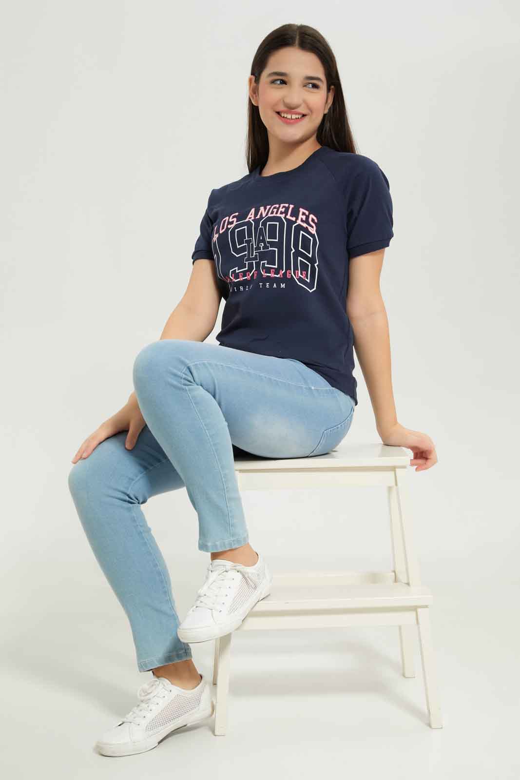 Redtag-Girls-Black-Raglan-Sleeve-Top-Category:T-Shirts,-Colour:Black,-Deals:New-In,-Dept:Girls,-Filter:Senior-Girls-(8-to-14-Yrs),-GSR-T-Shirts,-New-In-GSR-APL,-Non-Sale,-S23B,-Section:Girls-(0-to-14Yrs),-TBL-Senior-Girls-9 to 14 Years