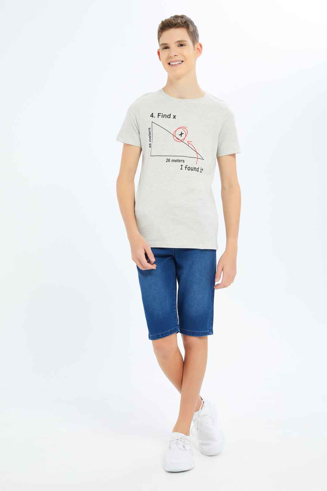 Redtag-Boys-Ecru-Mel-I-Found-It-Graphic-Tee-BSR-T-Shirts,-Category:T-Shirts,-Colour:Ecru,-Deals:New-In,-Dept:Boys,-Filter:Senior-Boys-(8-to-14-Yrs),-New-In-BSR-APL,-Non-Sale,-S23B,-Section:Boys-(0-to-14Yrs),-TBL-Senior-Boys-9 to 14 Years