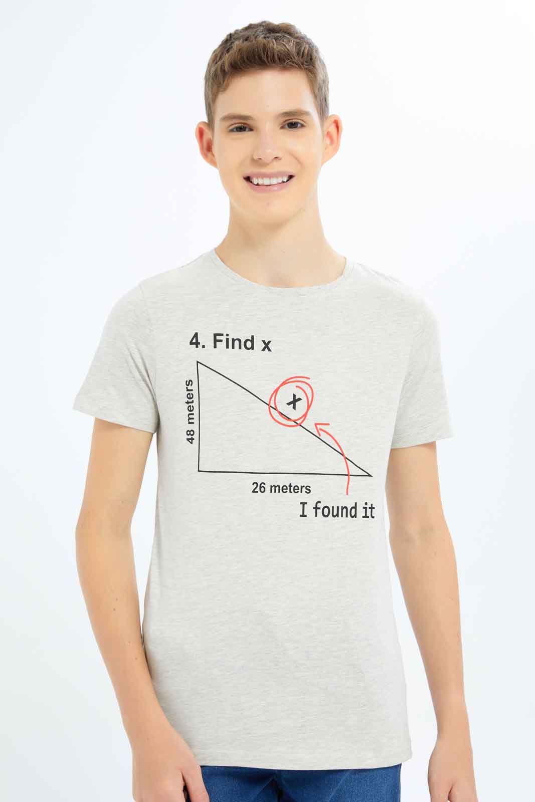 Redtag-Boys-Ecru-Mel-I-Found-It-Graphic-Tee-BSR-T-Shirts,-Category:T-Shirts,-Colour:Ecru,-Deals:New-In,-Dept:Boys,-Filter:Senior-Boys-(8-to-14-Yrs),-New-In-BSR-APL,-Non-Sale,-S23B,-Section:Boys-(0-to-14Yrs),-TBL-Senior-Boys-9 to 14 Years