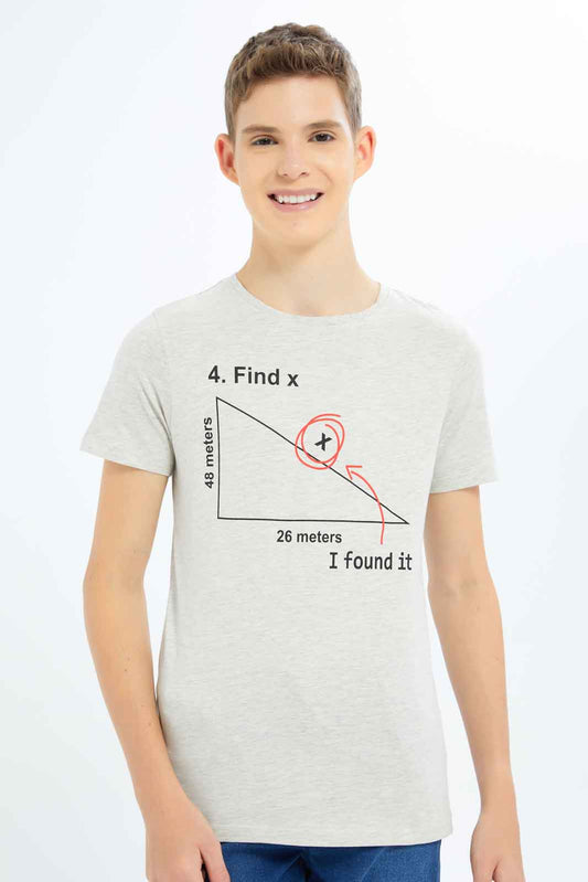 Redtag-Boys-Ecru-Mel-I-Found-It-Graphic-Tee-BSR-T-Shirts,-Category:T-Shirts,-Colour:Ecru,-Deals:New-In,-Dept:Boys,-Filter:Senior-Boys-(8-to-14-Yrs),-New-In-BSR-APL,-Non-Sale,-S23B,-Section:Boys-(0-to-14Yrs),-TBL-Senior-Boys-9 to 14 Years