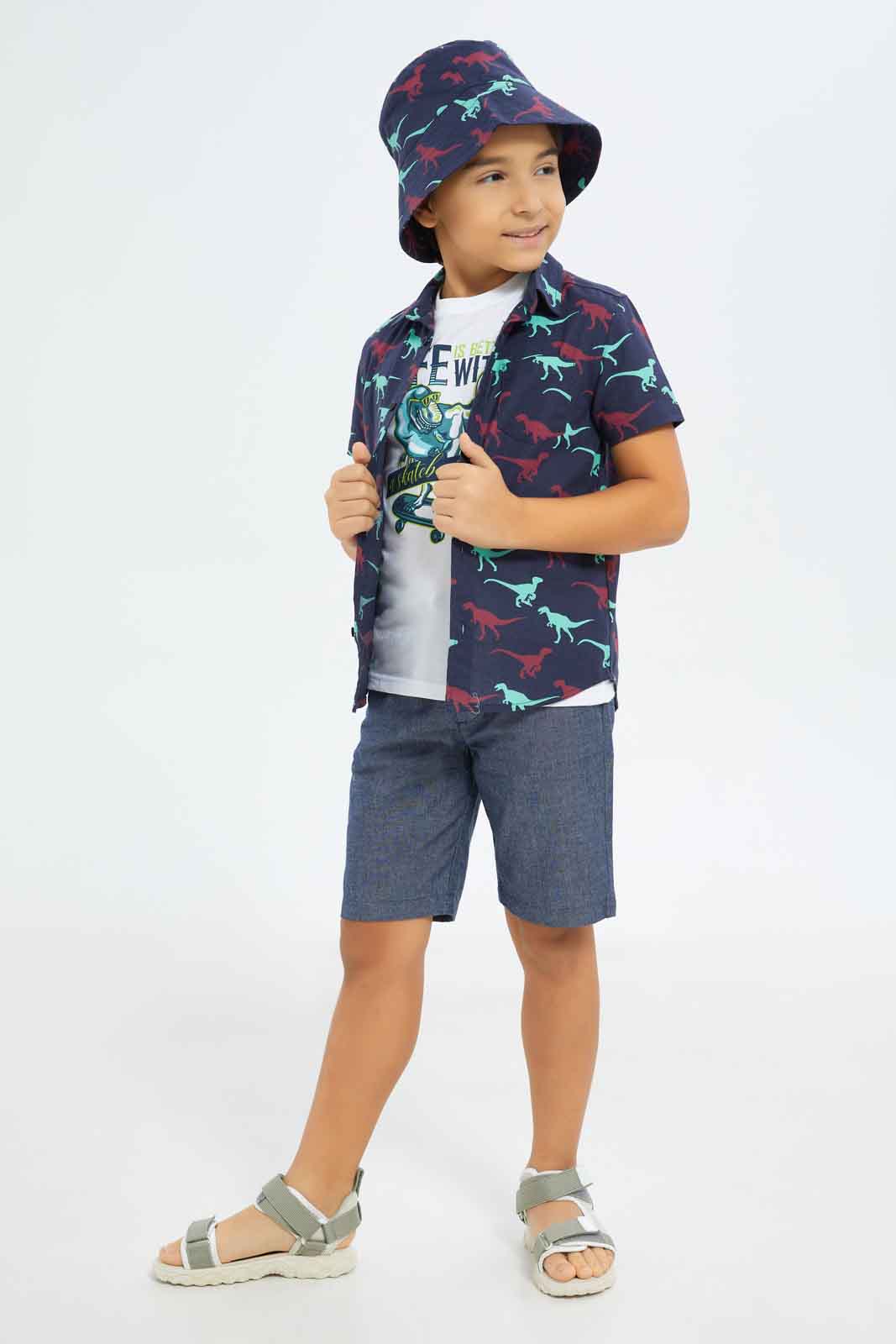 Redtag-Boys-Olive-Dino-Print-4-Piece-Set-BOY-Sets,-Category:Sets,-Colour:Olive,-Deals:New-In,-Dept:Boys,-Filter:Boys-(2-to-8-Yrs),-New-In-BOY-APL,-Non-Sale,-S23B,-Section:Boys-(0-to-14Yrs)-Boys-2 to 8 Years