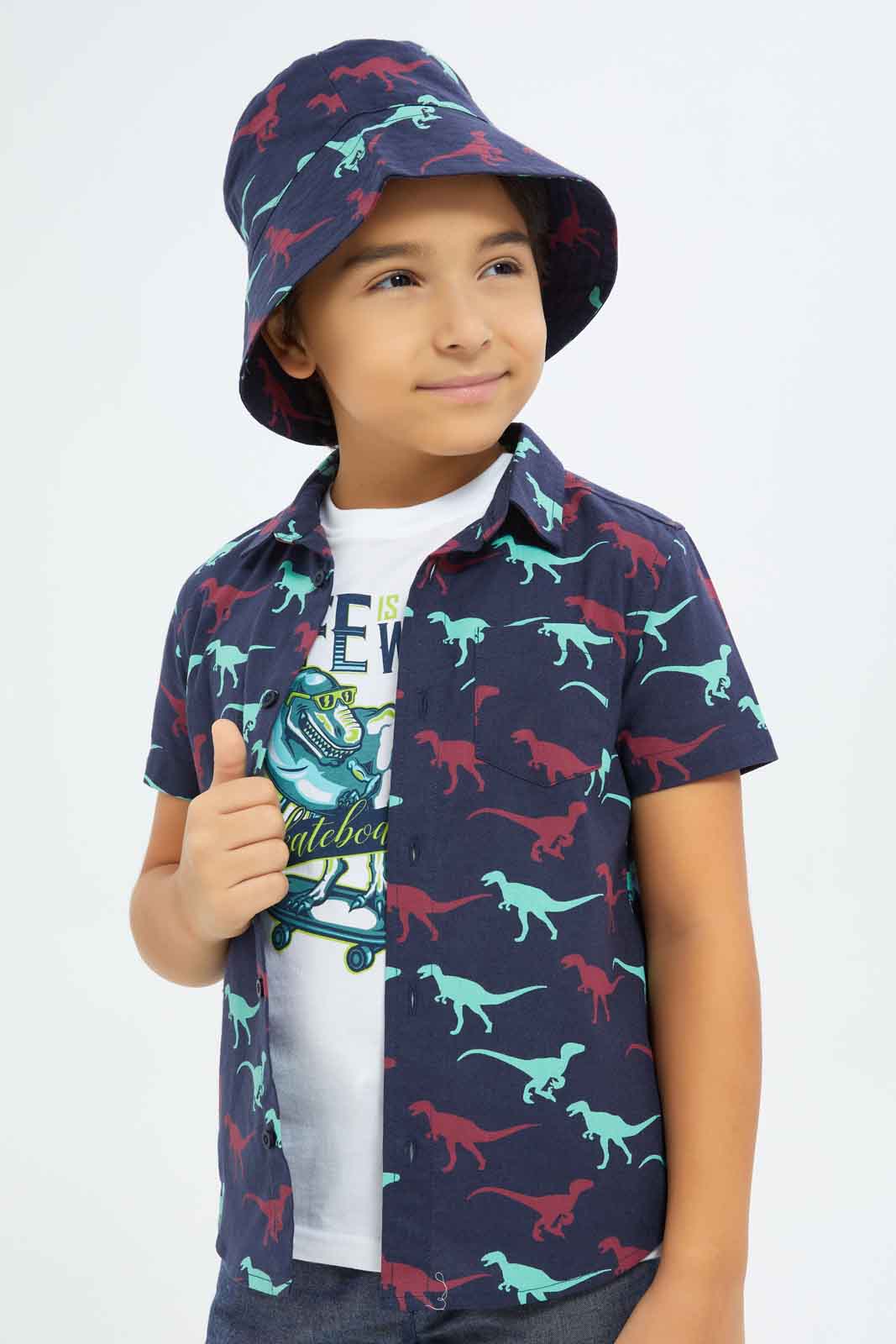 Redtag-Boys-Olive-Dino-Print-4-Piece-Set-BOY-Sets,-Category:Sets,-Colour:Olive,-Deals:New-In,-Dept:Boys,-Filter:Boys-(2-to-8-Yrs),-New-In-BOY-APL,-Non-Sale,-S23B,-Section:Boys-(0-to-14Yrs)-Boys-2 to 8 Years