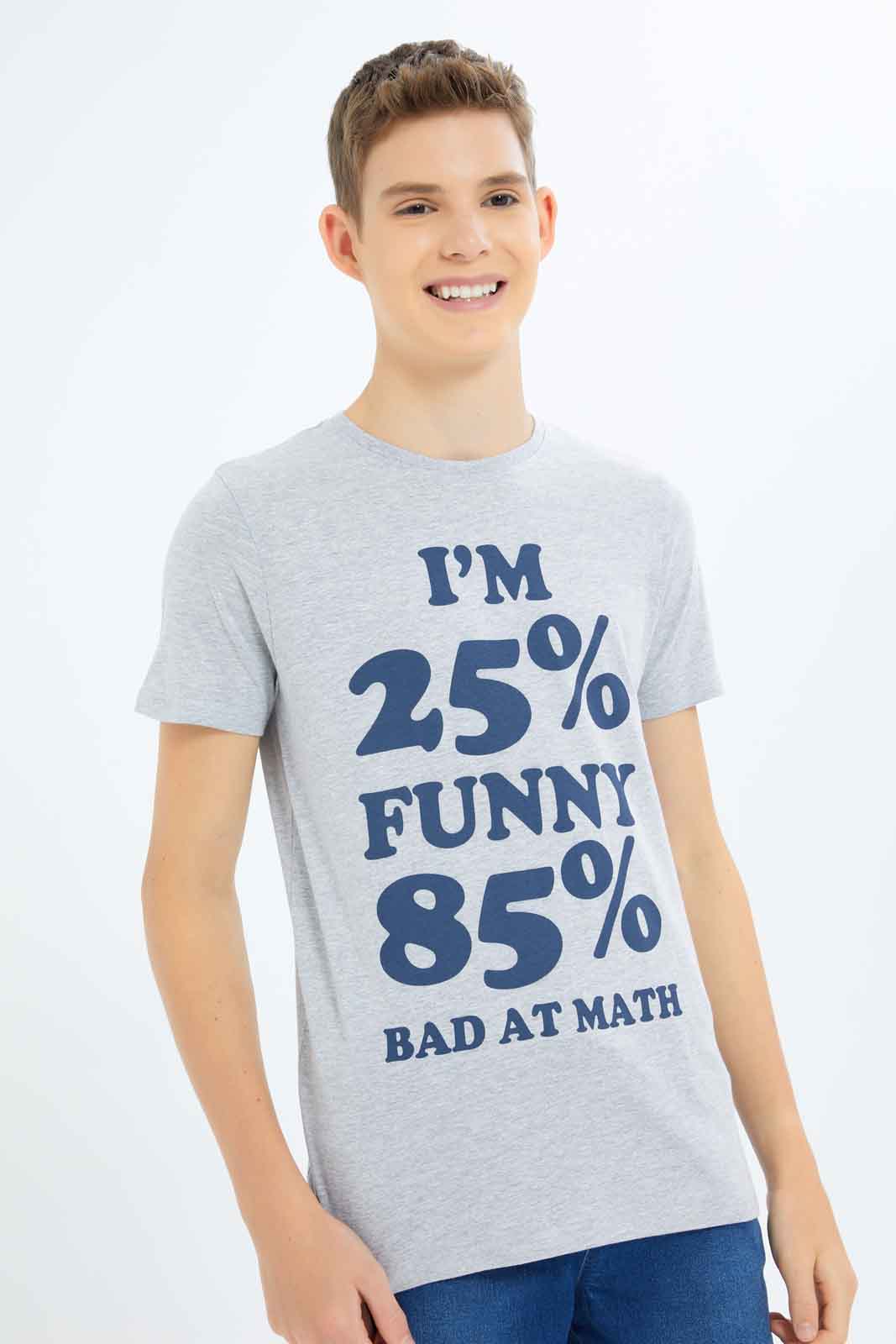 Redtag-Boys-Grey-85%-Bad-At-Math-Graphic-Tee-BSR-T-Shirts,-Category:T-Shirts,-Colour:Grey,-Deals:New-In,-Dept:Boys,-Filter:Senior-Boys-(8-to-14-Yrs),-New-In-BSR-APL,-Non-Sale,-S23B,-Section:Boys-(0-to-14Yrs),-TBL-Senior-Boys-9 to 14 Years
