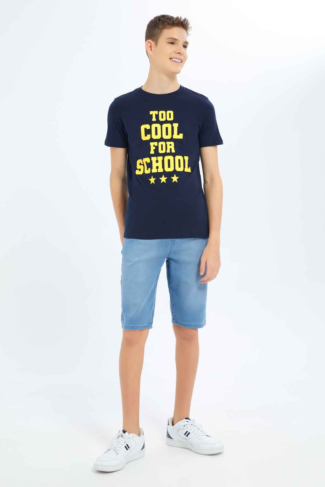 Redtag-Boys-Navy-Too-Cool-For-School-Graphic-Tee-BSR-T-Shirts,-Category:T-Shirts,-Colour:Navy,-Deals:New-In,-Dept:Boys,-Filter:Senior-Boys-(8-to-14-Yrs),-New-In-BSR-APL,-Non-Sale,-S23B,-Section:Boys-(0-to-14Yrs),-TBL-Senior-Boys-9 to 14 Years