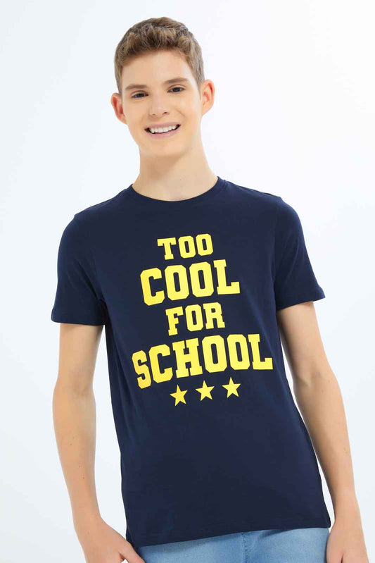 Redtag-Boys-Navy-Too-Cool-For-School-Graphic-Tee-BSR-T-Shirts,-Category:T-Shirts,-Colour:Navy,-Deals:New-In,-Dept:Boys,-Filter:Senior-Boys-(8-to-14-Yrs),-New-In-BSR-APL,-Non-Sale,-S23B,-Section:Boys-(0-to-14Yrs),-TBL-Senior-Boys-9 to 14 Years
