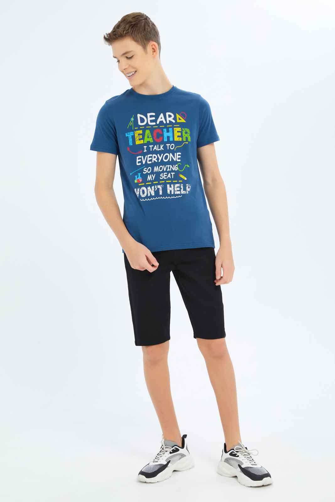 Redtag-Boys-Pet-Blue-Dear-Teacher-Graphic-Tee-BSR-T-Shirts,-Category:T-Shirts,-Colour:Blue,-Deals:New-In,-Dept:Boys,-Filter:Senior-Boys-(8-to-14-Yrs),-New-In-BSR-APL,-Non-Sale,-S23B,-Section:Boys-(0-to-14Yrs),-TBL-Senior-Boys-9 to 14 Years
