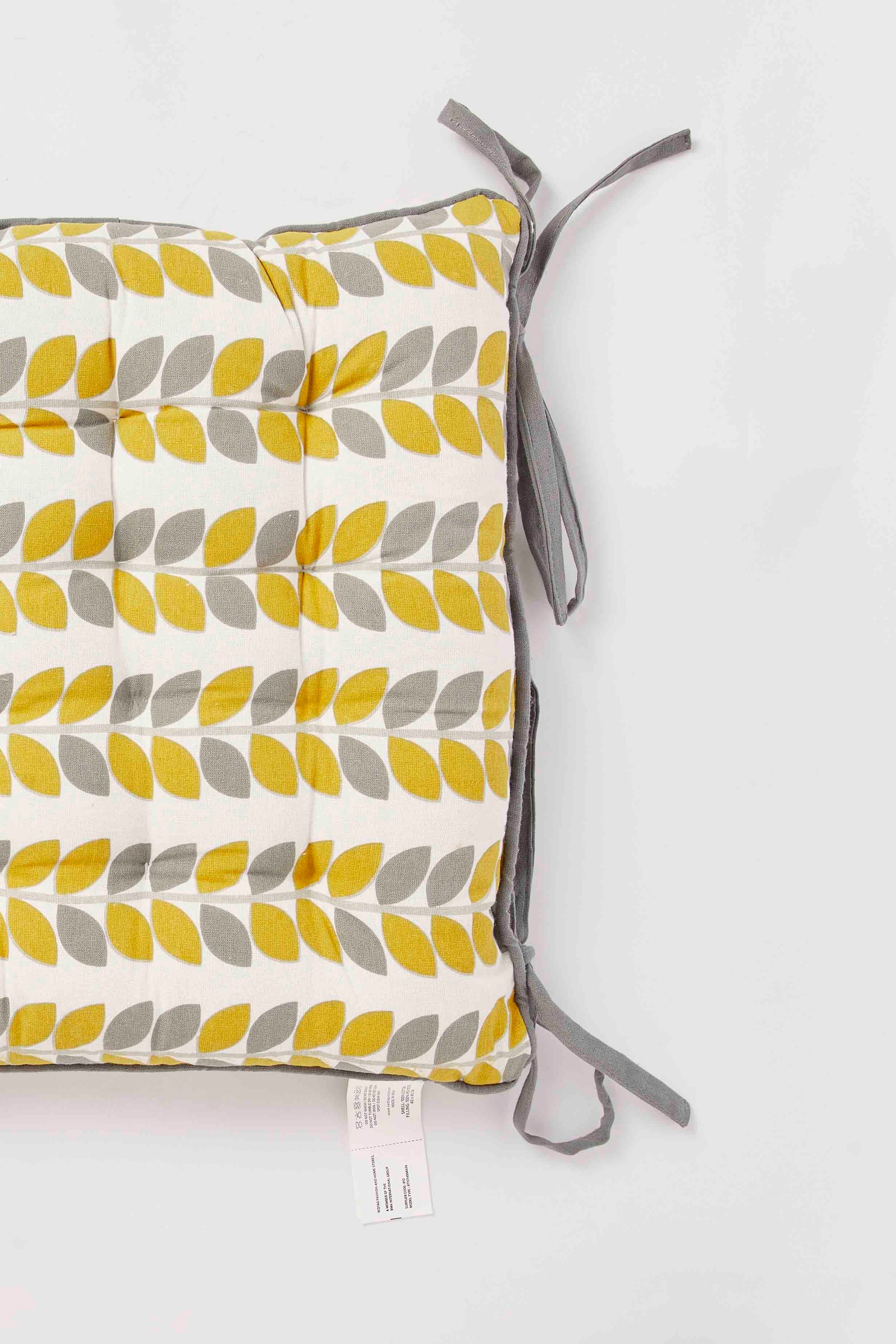 Redtag-Yellow-Leaves-Print-Chairpad-Category:Cushions,-Colour:Yellow,-Deals:New-In,-Dept:Home,-Filter:Home-Bedroom,-HMW-BED-Cushions,-New-In-HMW-BED,-Non-Sale,-S23A,-Section:Homewares-Home-Bedroom-