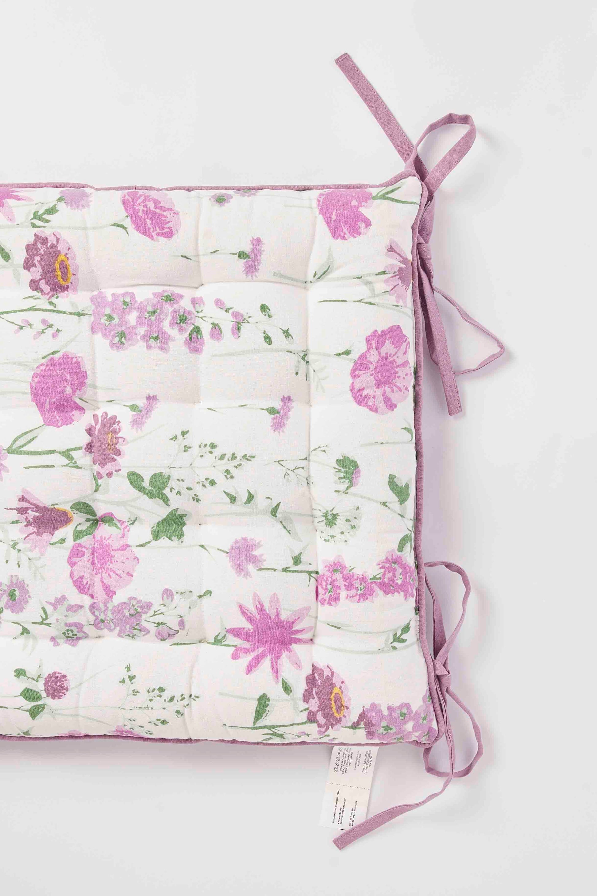 Redtag-Purple-Floral-Print-Chairpad-Category:Cushions,-Colour:Purple,-Deals:New-In,-Dept:Home,-Filter:Home-Bedroom,-HMW-BED-Cushions,-New-In-HMW-BED,-Non-Sale,-S23A,-Section:Homewares-Home-Bedroom-