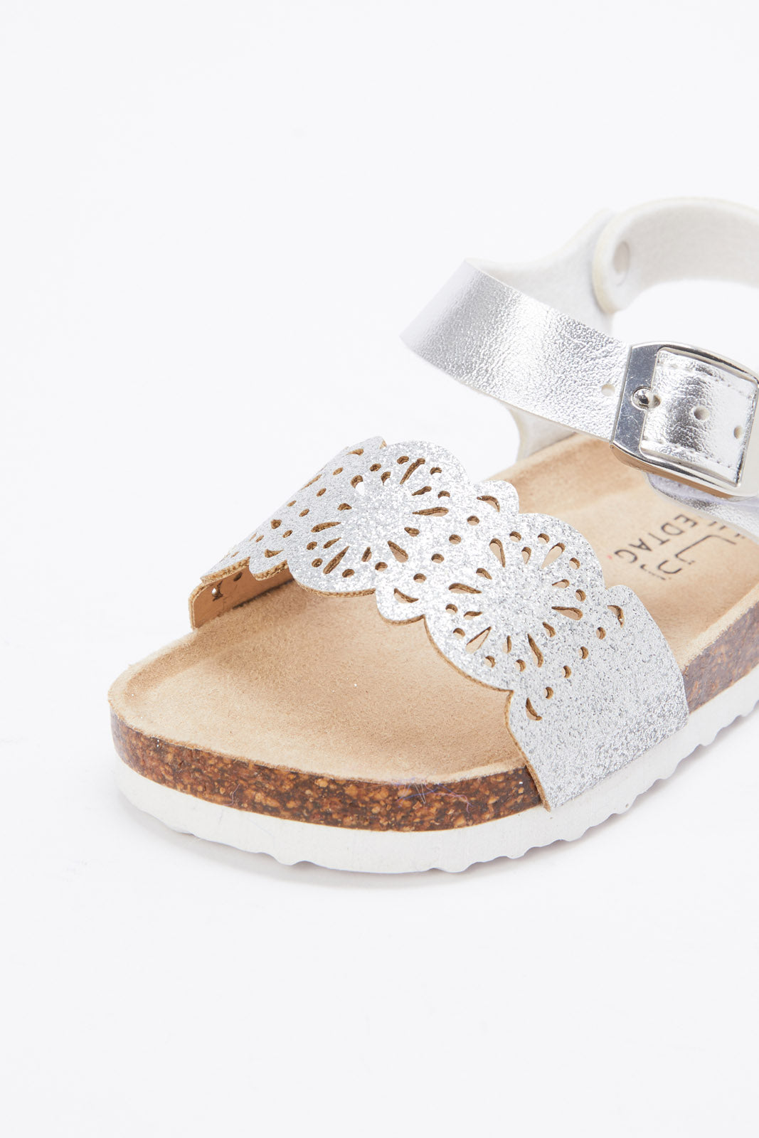 Redtag-Silver-Laser-Cut-Cork-Sandal-Category:Shoes,-Colour:Silver,-Deals:New-In,-Filter:Girls-Footwear-(1-to-3-Yrs),-H1:FOO,-H2:ING,-H3:SHO,-H4:CAH,-ING-Shoes,-New-In-ING-FOO,-Non-Sale,-Promo:,-RMD,-S23B,-Season:S23B,-Section:Girls-(0-to-14Yrs)-Infant-Girls-1 to 3 Years