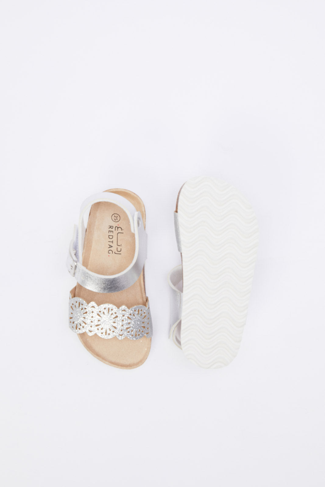 Redtag-Silver-Laser-Cut-Cork-Sandal-Category:Shoes,-Colour:Silver,-Deals:New-In,-Filter:Girls-Footwear-(1-to-3-Yrs),-H1:FOO,-H2:ING,-H3:SHO,-H4:CAH,-ING-Shoes,-New-In-ING-FOO,-Non-Sale,-Promo:,-RMD,-S23B,-Season:S23B,-Section:Girls-(0-to-14Yrs)-Infant-Girls-1 to 3 Years