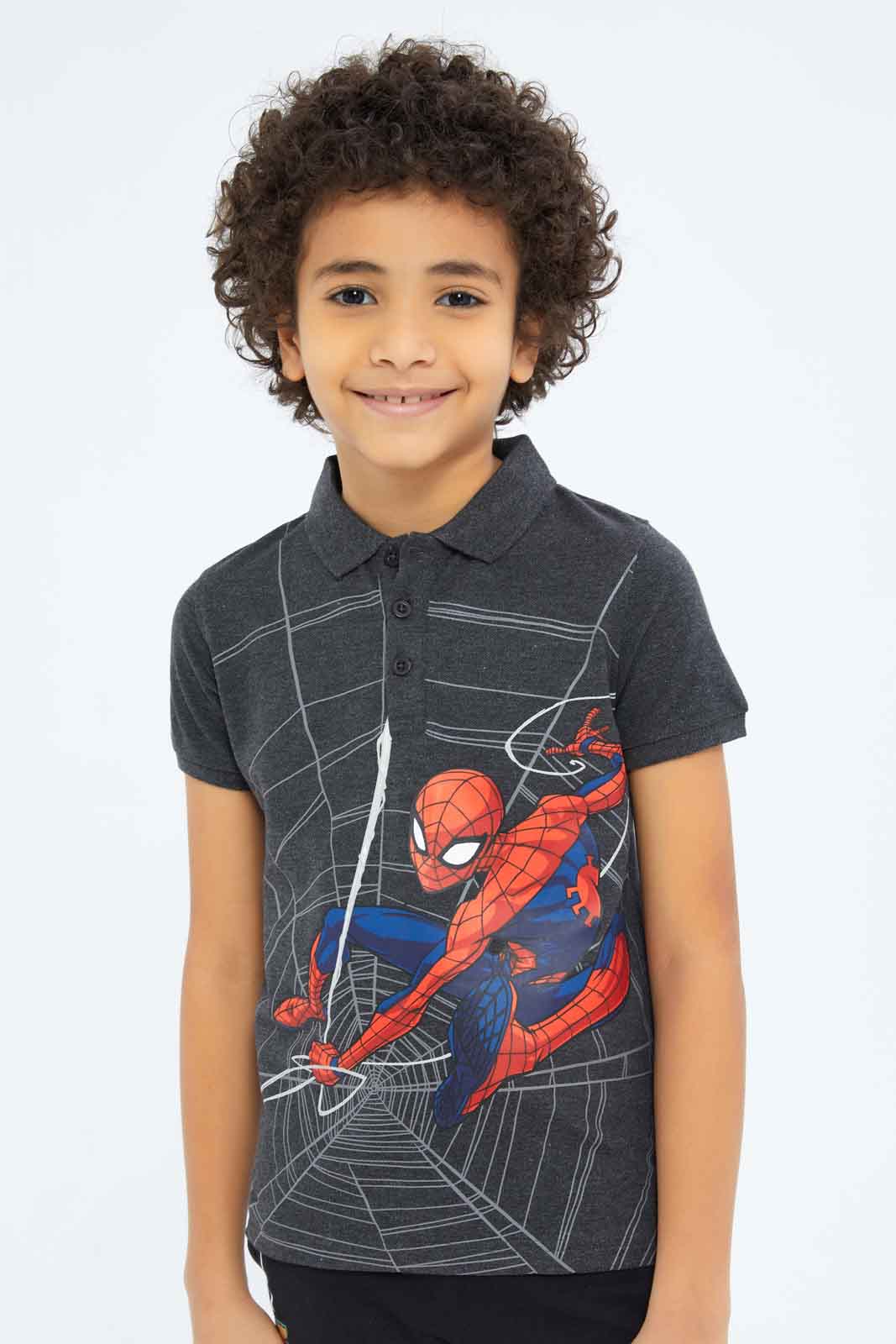 Redtag-Boys-Black-Spiderman-Polo-Shirt-BOY-Polo-T-Shirts,-Category:Polo-T-Shirts,-CHA,-Colour:Black,-Deals:New-In,-Dept:Boys,-Filter:Boys-(2-to-8-Yrs),-New-In-BOY-APL,-Non-Sale,-S23B,-Section:Boys-(0-to-14Yrs),-TBL-Boys-2 to 8 Years