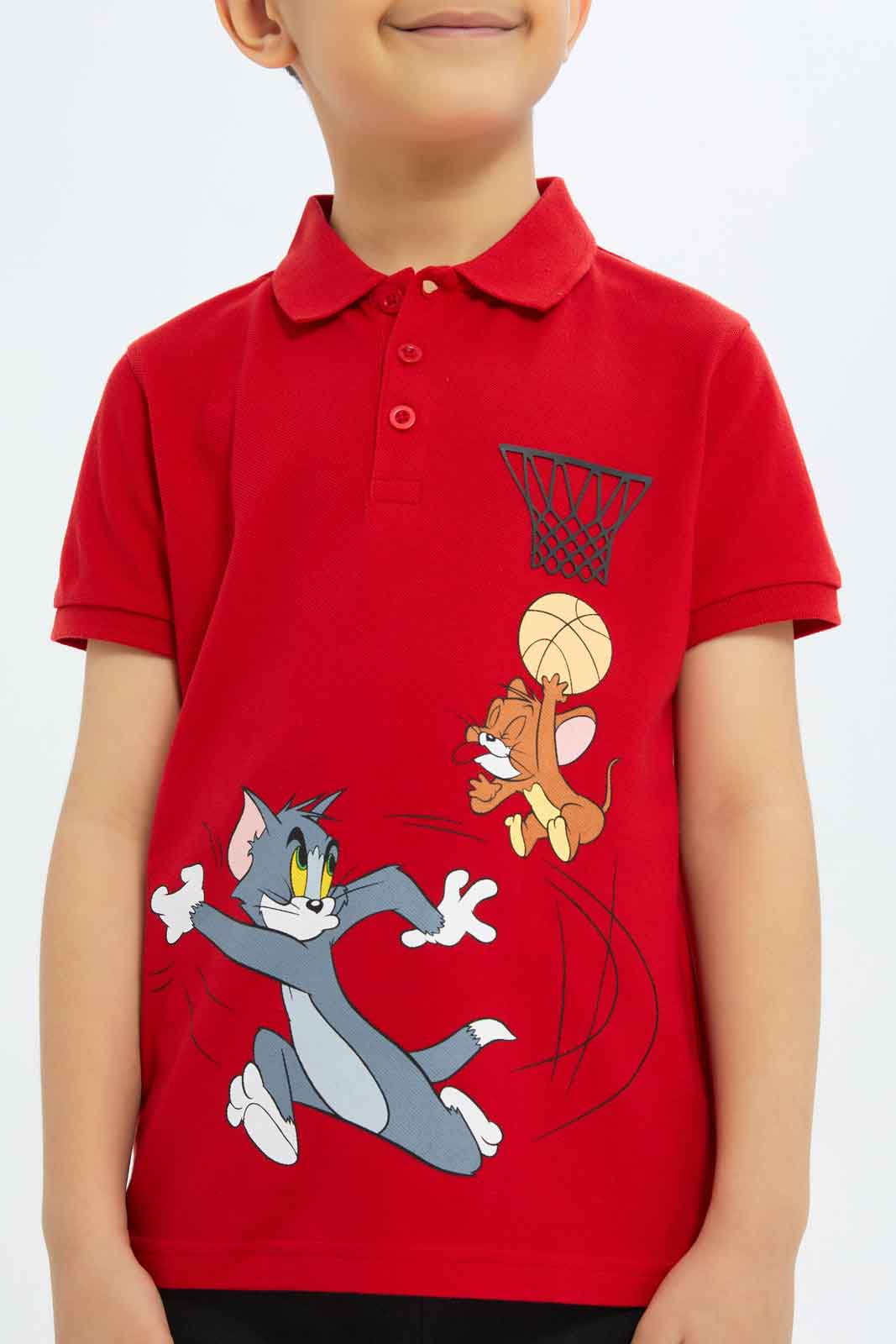 Redtag-Boys-Red-Tom-And-Jerry-Polo-Shirt-BOY-Polo-T-Shirts,-Category:Polo-T-Shirts,-CHA,-Colour:Red,-Deals:New-In,-Dept:Boys,-Filter:Boys-(2-to-8-Yrs),-New-In-BOY-APL,-Non-Sale,-S23B,-Section:Boys-(0-to-14Yrs),-TBL-Boys-2 to 8 Years