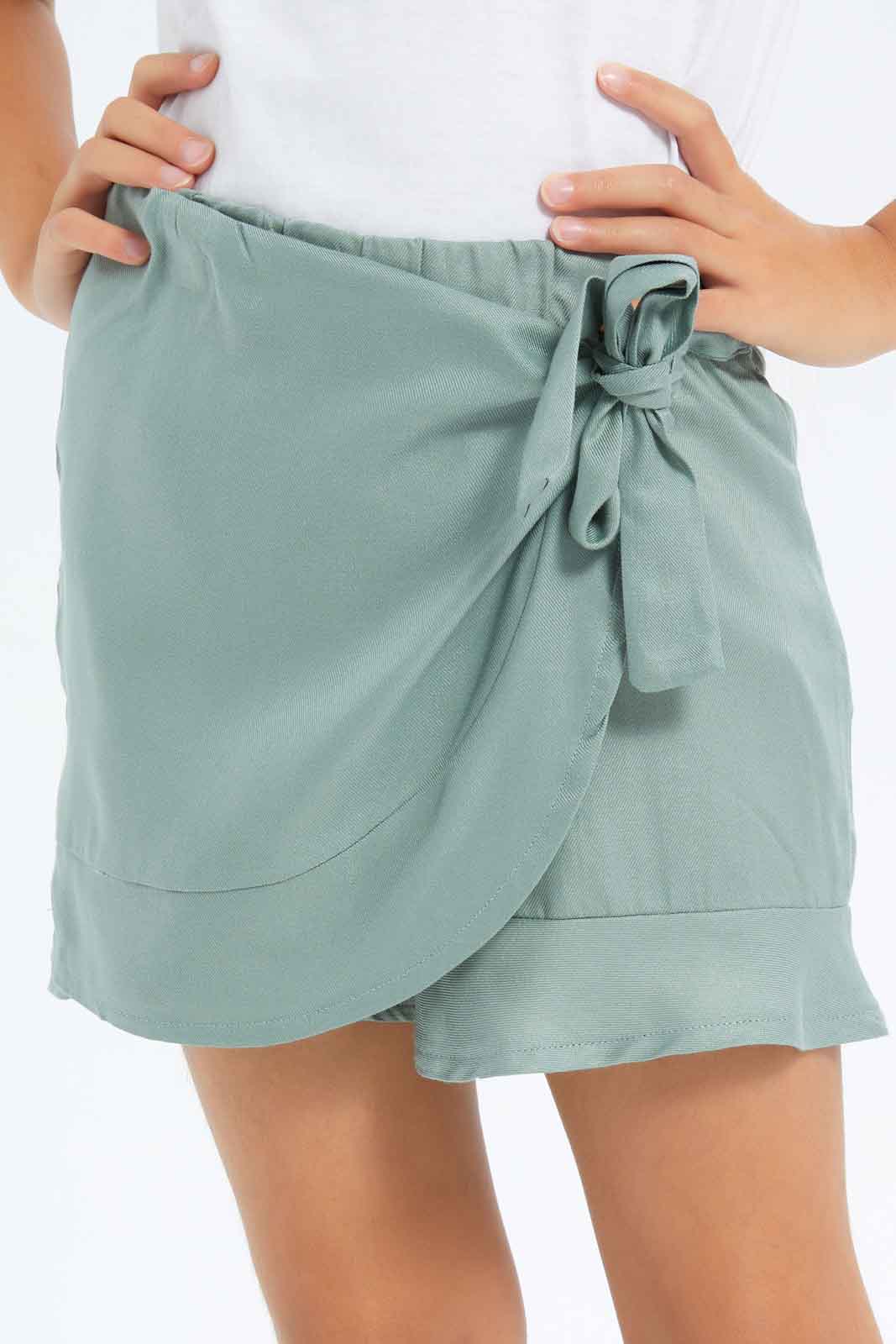 Redtag-Girls-Wrap-Skirt---Sage-Category:Skirts,-Colour:Green,-Deals:New-In,-Dept:Girls,-Filter:Girls-(2-to-8-Yrs),-GIR-Skirts,-New-In-GIR-APL,-Non-Sale,-S23A,-Section:Girls-(0-to-14Yrs)-Girls-2 to 8 Years