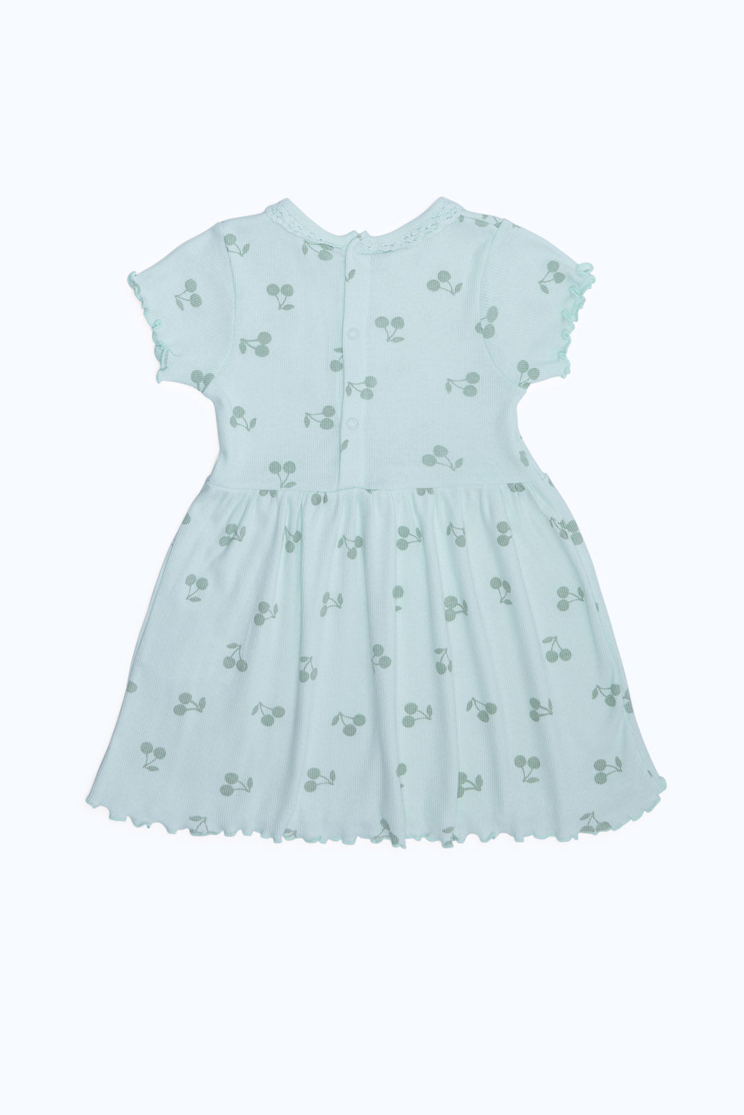 Redtag-Girls-Mint-Ribbed-Aop-Dress-With-Lace-Detailing-On-Neck-Category:Dresses,-Colour:Mint,-Deals:New-In,-Dept:Girls,-Filter:Infant-Girls-(3-to-24-Mths),-ING-Dresses,-New-In-ING-APL,-Non-Sale,-S23B,-Section:Girls-(0-to-14Yrs)-Infant-Girls-3 to 24 Months