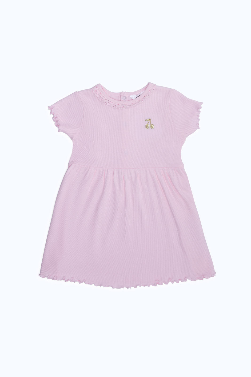 Redtag-Girls-Pink-Solid-Dress-With-Small-Embroidery-Category:Dresses,-Colour:Apricot,-Deals:New-In,-Dept:Girls,-Filter:Infant-Girls-(3-to-24-Mths),-ING-Dresses,-New-In-ING-APL,-Non-Sale,-S23B,-Section:Girls-(0-to-14Yrs)-Infant-Girls-3 to 24 Months