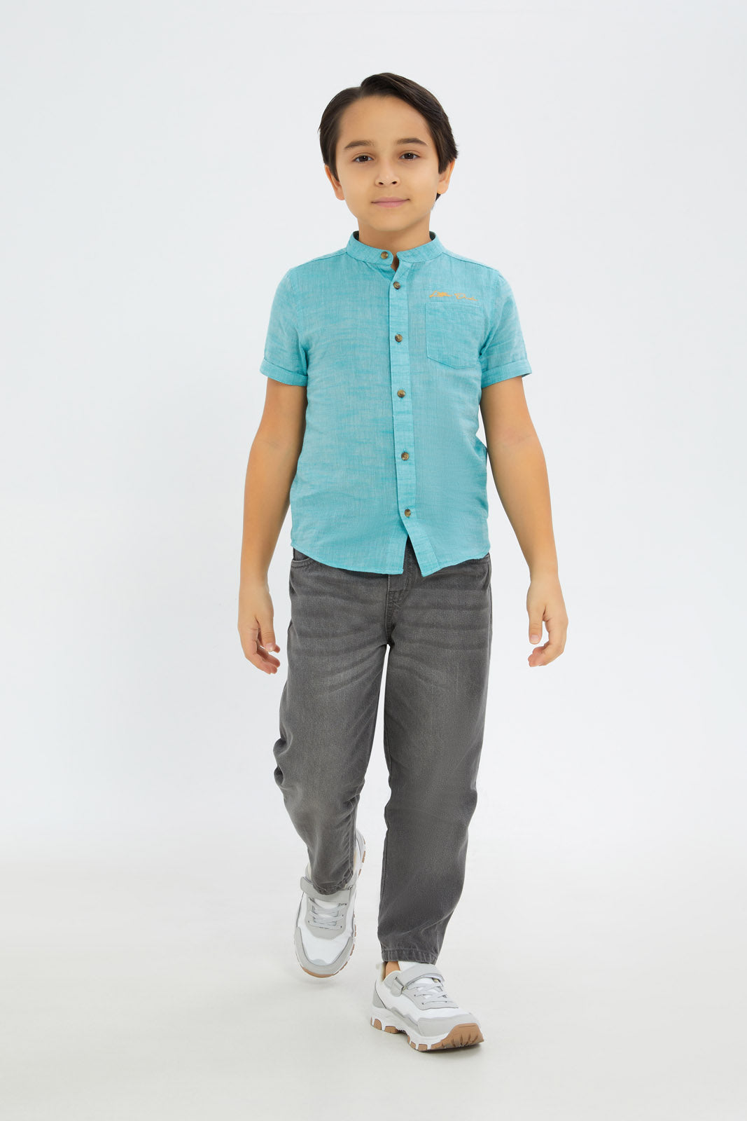 Redtag-Boys-Mint-Short-Sleeve-Mandarin-Collar-Shirt-BOY-Shirts,-Category:Shirts,-Colour:Mint,-Deals:New-In,-Dept:Boys,-Filter:Boys-(2-to-8-Yrs),-H1:KWR,-H2:BOY,-H3:SHI,-H4:CSH,-New-In-BOY-APL,-Non-Sale,-RMD,-S23B,-Season:S23D,-Section:Boys-(0-to-14Yrs)-Boys-2 to 8 Years