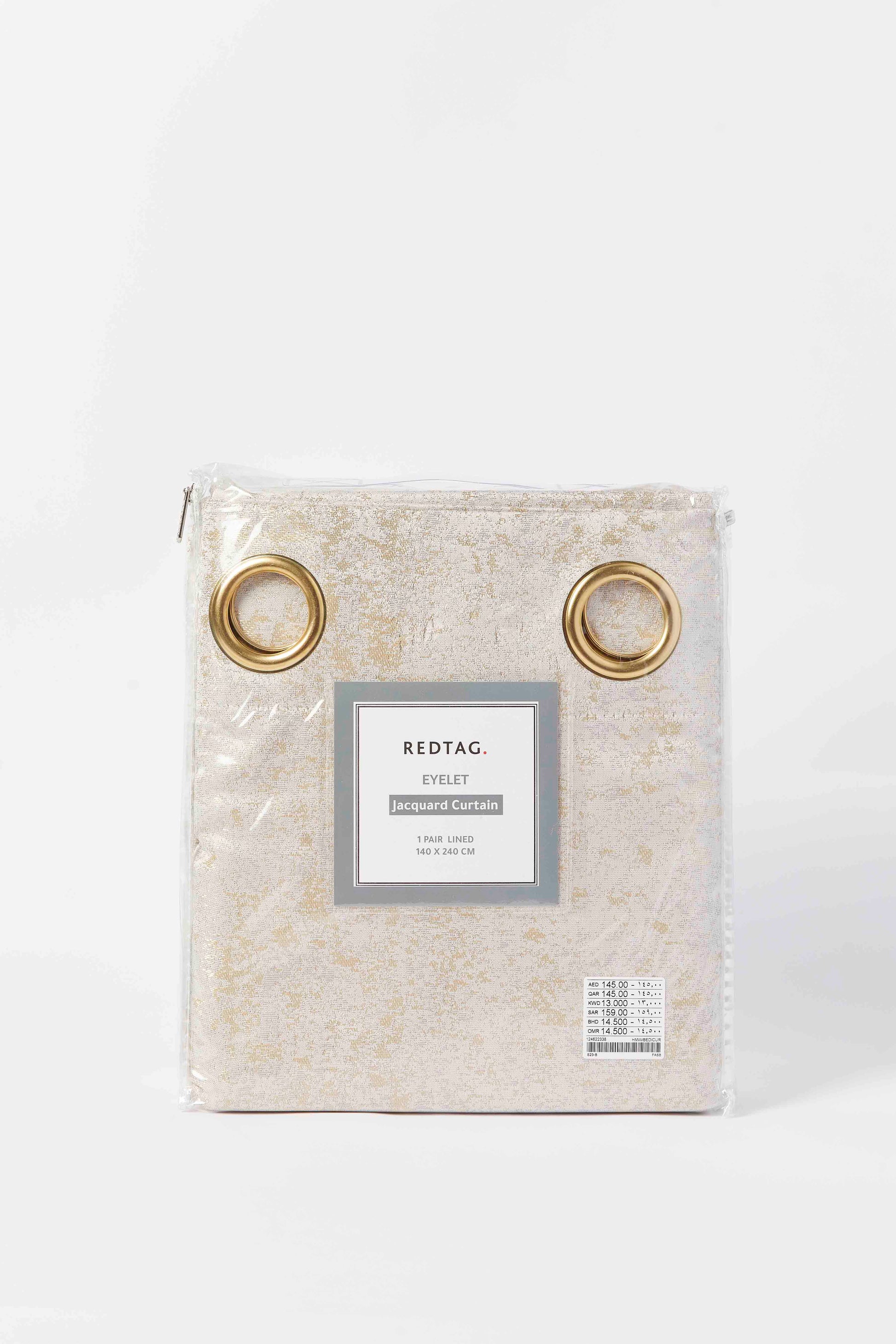 Redtag-Beige/Gold-Jacquard-Curtain-Pair-With-Lining-Category:Curtains,-Colour:Beige,-Deals:New-In,-Dept:Home,-Filter:Home-Bedroom,-HMW-BED-Curtains,-New-In-HMW-BED,-Non-Sale,-S23B,-Section:Homewares-Home-Bedroom-