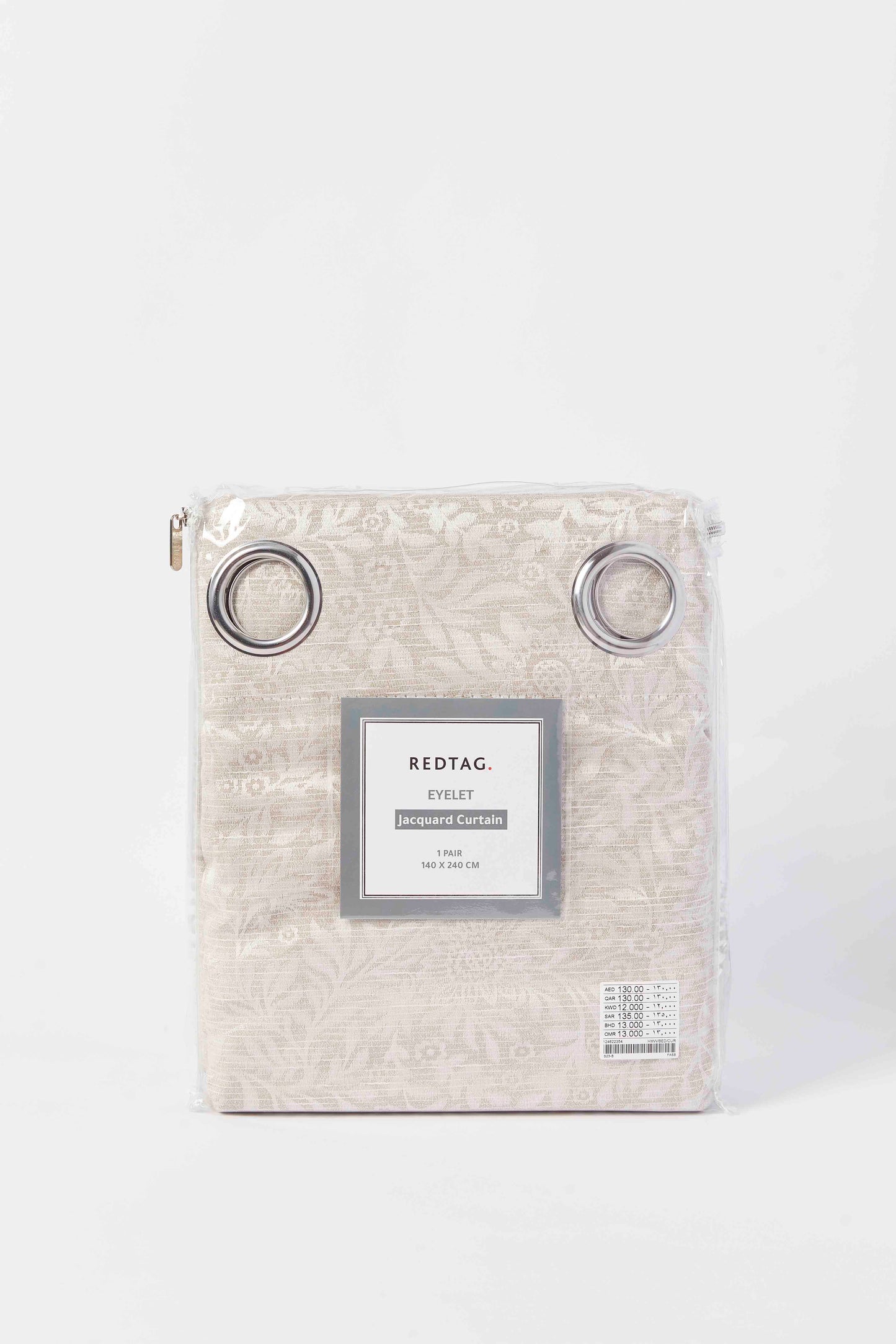 Beige Floral Jacquard Curtain Pair (Without Lining)