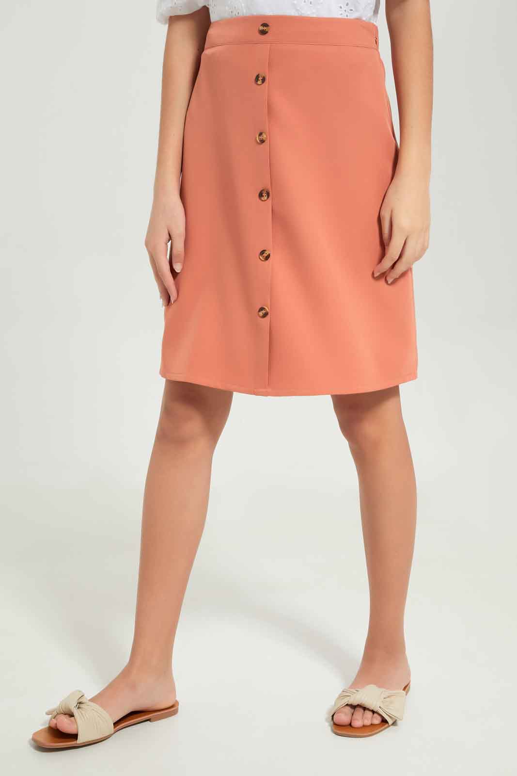 Redtag-Girls-Rust-Twill-Skirts-Category:Skirts,-Colour:Orange,-Deals:New-In,-Dept:Girls,-Filter:Senior-Girls-(8-to-14-Yrs),-GSR-Skirts,-New-In-GSR-APL,-Non-Sale,-S23B,-Section:Girls-(0-to-14Yrs)-Senior-Girls-9 to 14 Years