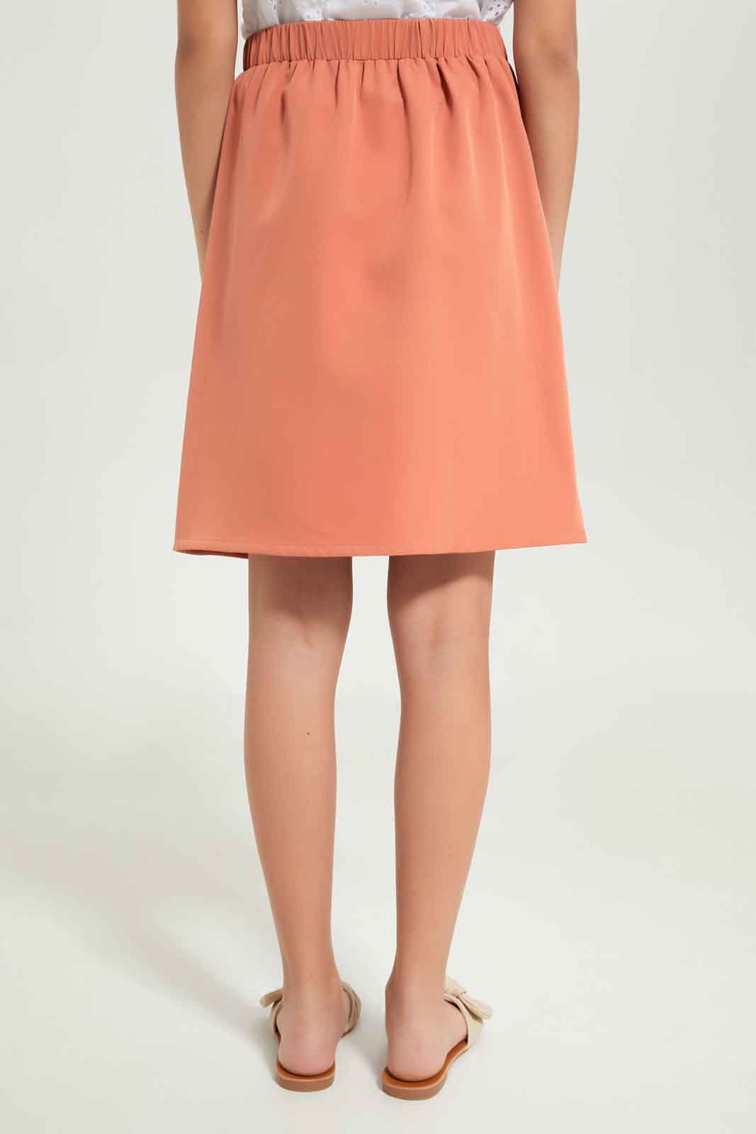 Redtag-Girls-Rust-Twill-Skirts-Category:Skirts,-Colour:Orange,-Deals:New-In,-Dept:Girls,-Filter:Senior-Girls-(8-to-14-Yrs),-GSR-Skirts,-New-In-GSR-APL,-Non-Sale,-S23B,-Section:Girls-(0-to-14Yrs)-Senior-Girls-9 to 14 Years