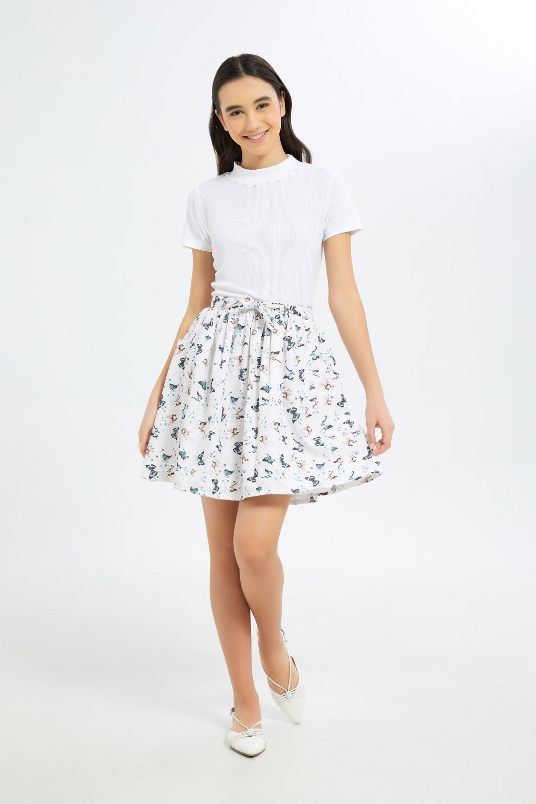 Redtag-Girls-White-S/S-Highneck-Rib-Top-Category:T-Shirts,-Colour:White,-Deals:2-FOR-49,-Deals:New-In,-Dept:Girls,-Filter:Senior-Girls-(8-to-14-Yrs),-GSR-T-Shirts,-H1:KWR,-H2:GSR,-H3:TSH,-H4:CAT,-New-In-GSR-APL,-Non-Sale,-S23B,-Season:S23B,-Section:Girls-(0-to-14Yrs),-TBL-Senior-Girls-9 to 14 Years