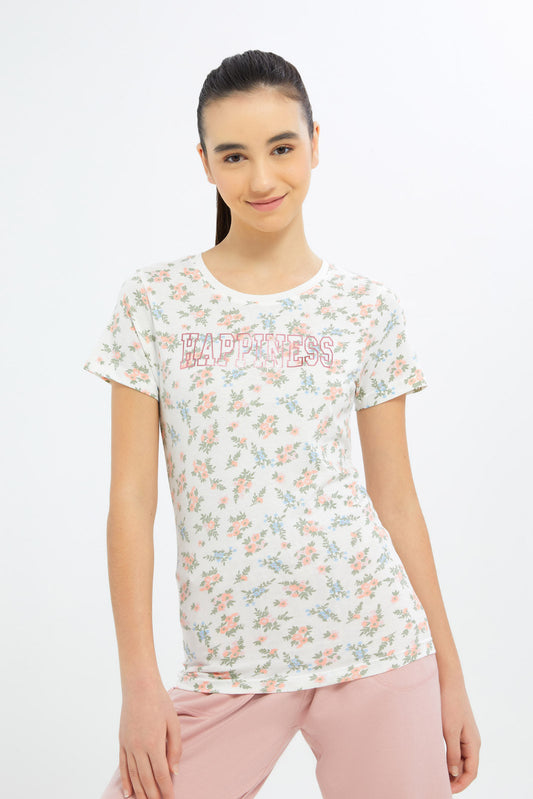 Redtag-Girls-White-Flower-T-Shirt-Category:T-Shirts,-Colour:White,-Deals:2-FOR-37,-Deals:New-In,-Dept:Girls,-Filter:Senior-Girls-(8-to-14-Yrs),-GSR-T-Shirts,-H1:KWR,-H2:GSR,-H3:TSH,-H4:CAT,-New-In-GSR-APL,-Non-Sale,-S23B,-Season:S23B,-Section:Girls-(0-to-14Yrs),-TBL-Senior-Girls-9 to 14 Years