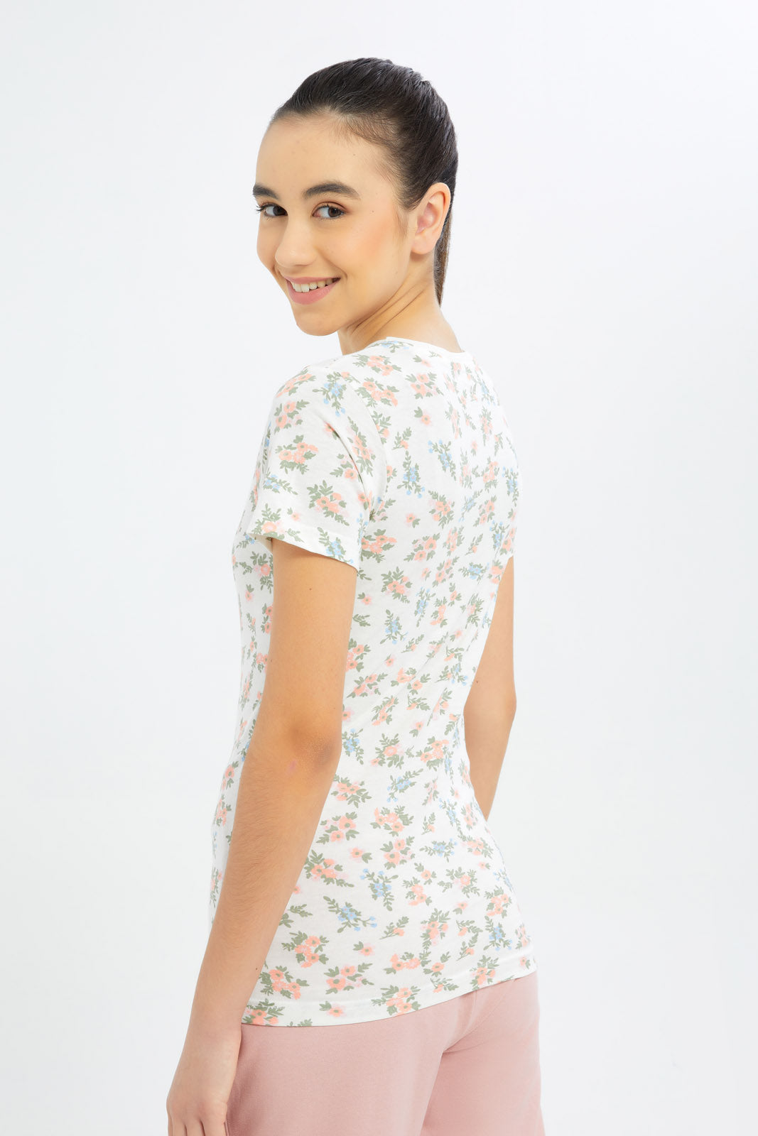 Redtag-Girls-White-Flower-T-Shirt-Category:T-Shirts,-Colour:White,-Deals:2-FOR-37,-Deals:New-In,-Dept:Girls,-Filter:Senior-Girls-(8-to-14-Yrs),-GSR-T-Shirts,-H1:KWR,-H2:GSR,-H3:TSH,-H4:CAT,-New-In-GSR-APL,-Non-Sale,-S23B,-Season:S23B,-Section:Girls-(0-to-14Yrs),-TBL-Senior-Girls-9 to 14 Years