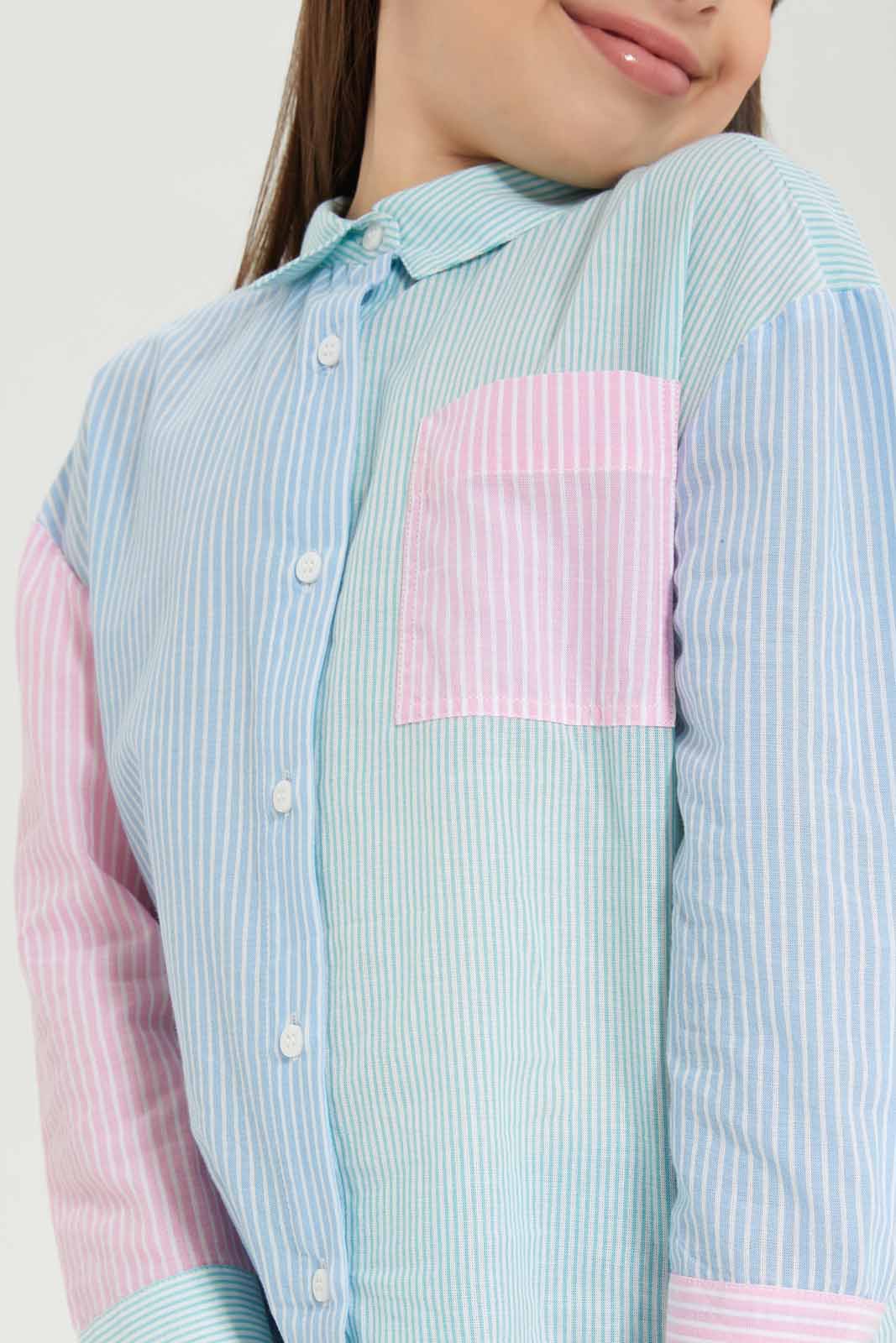 Redtag-Girls-Ls-Oversized-Linen-Shirt---Multicoloured-Stripe-Category:Blouses,-Colour:Blue,-Deals:New-In,-Dept:Girls,-Filter:Girls-(2-to-8-Yrs),-GIR-Blouses,-New-In-GIR-APL,-Non-Sale,-S23A,-Section:Girls-(0-to-14Yrs)-Girls-