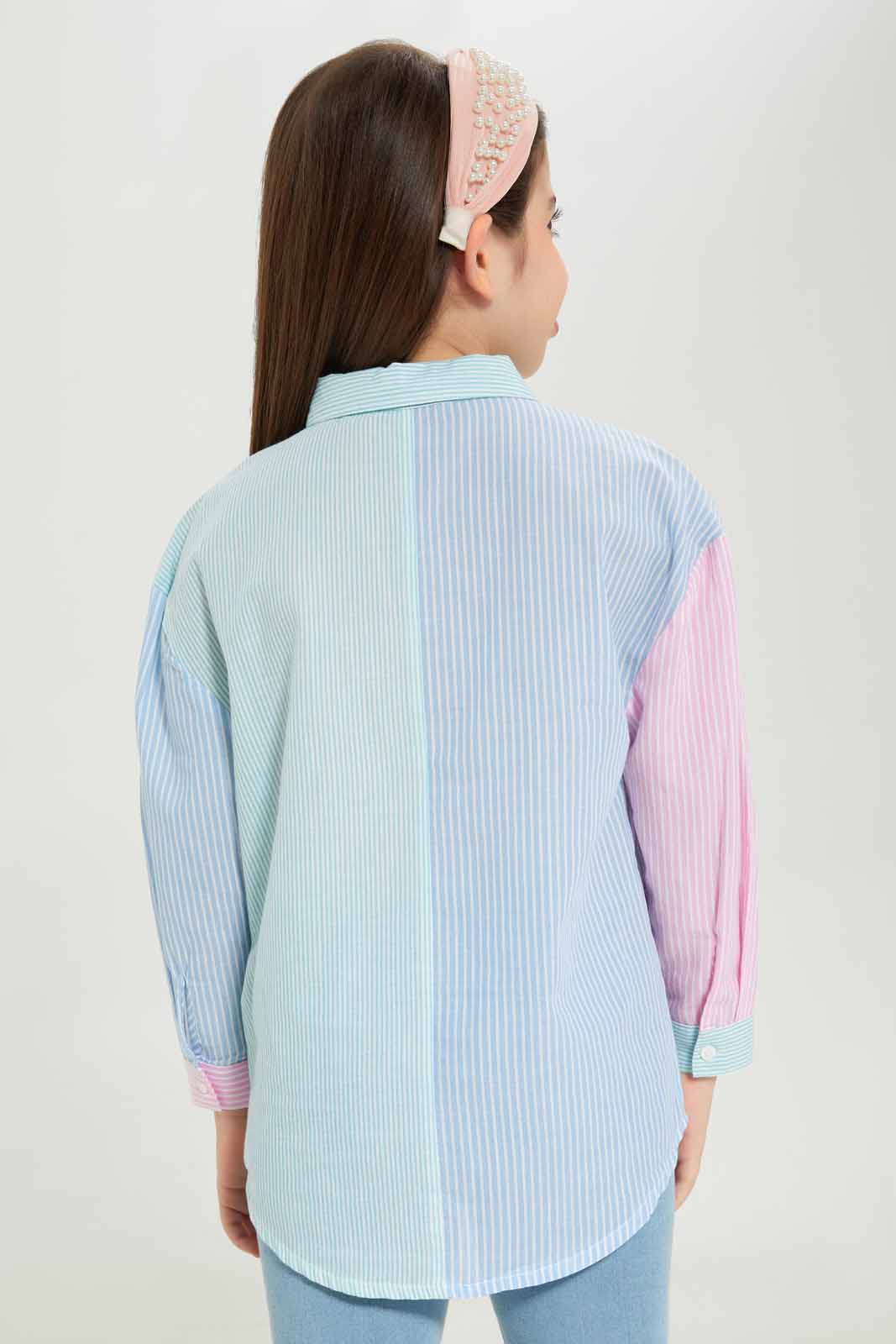 Redtag-Girls-Ls-Oversized-Linen-Shirt---Multicoloured-Stripe-Category:Blouses,-Colour:Blue,-Deals:New-In,-Dept:Girls,-Filter:Girls-(2-to-8-Yrs),-GIR-Blouses,-New-In-GIR-APL,-Non-Sale,-S23A,-Section:Girls-(0-to-14Yrs)-Girls-