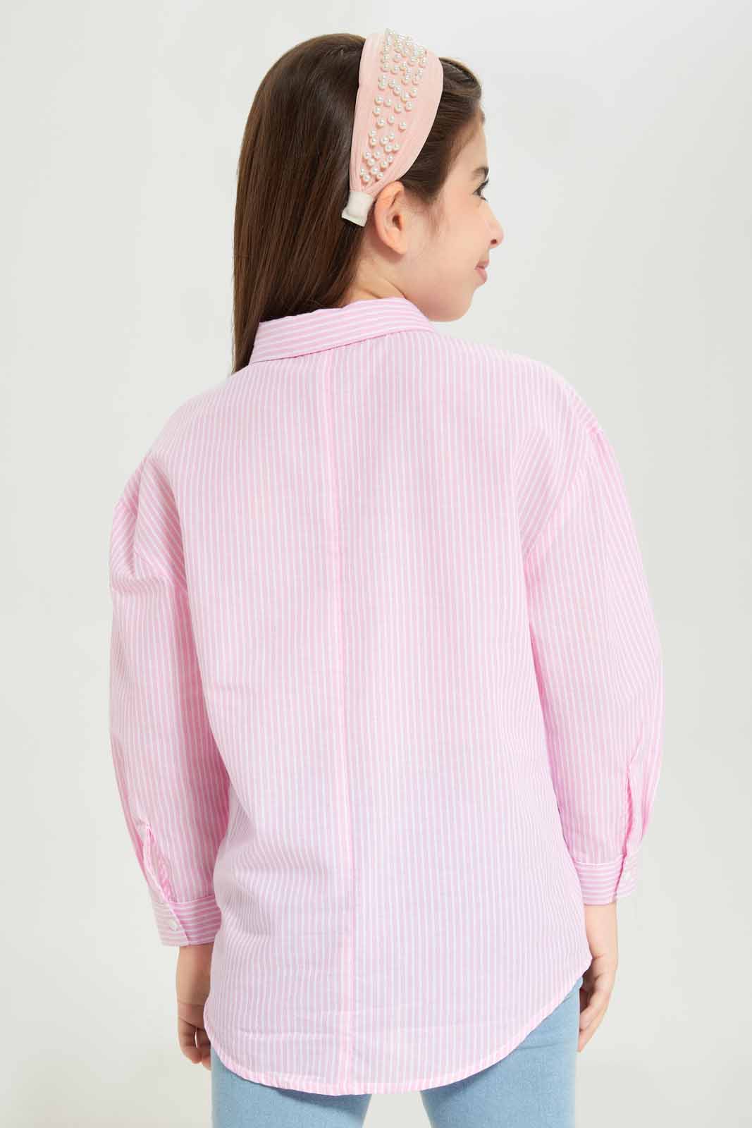 Redtag-Girls-Ls-Oversized-Linen-Shirt---Pale-Pink-Stripe-Category:Blouses,-Colour:Apricot,-Deals:New-In,-Dept:Girls,-Filter:Girls-(2-to-8-Yrs),-GIR-Blouses,-New-In-GIR-APL,-Non-Sale,-S23A,-Section:Girls-(0-to-14Yrs)-Girls-