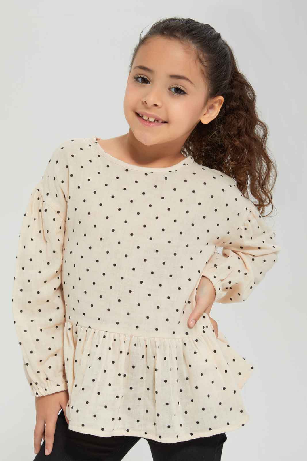 Redtag-Girls-Ls-Peplum-Blouse---Spot-Category:Blouses,-Colour:Cream,-Deals:New-In,-Dept:Girls,-Filter:Girls-(2-to-8-Yrs),-GIR-Blouses,-New-In-GIR-APL,-Non-Sale,-S23A,-Section:Girls-(0-to-14Yrs)-Girls-2 to 8 Years