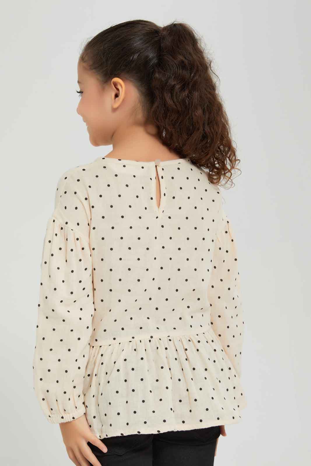 Redtag-Girls-Ls-Peplum-Blouse---Spot-Category:Blouses,-Colour:Cream,-Deals:New-In,-Dept:Girls,-Filter:Girls-(2-to-8-Yrs),-GIR-Blouses,-New-In-GIR-APL,-Non-Sale,-S23A,-Section:Girls-(0-to-14Yrs)-Girls-2 to 8 Years