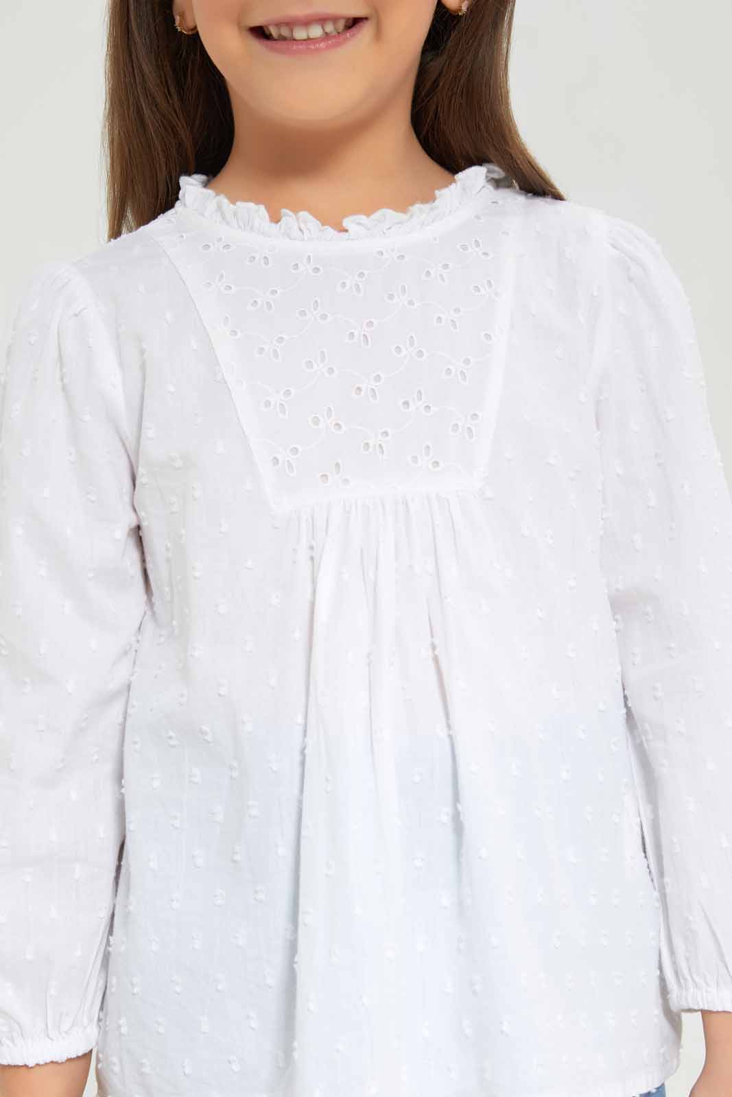Redtag-Girls-Anglaise-Blouse---White-Category:Blouses,-Colour:White,-Deals:New-In,-Dept:Girls,-Filter:Girls-(2-to-8-Yrs),-GIR-Blouses,-New-In-GIR-APL,-Non-Sale,-S23A,-Section:Girls-(0-to-14Yrs)-Girls-2 to 8 Years