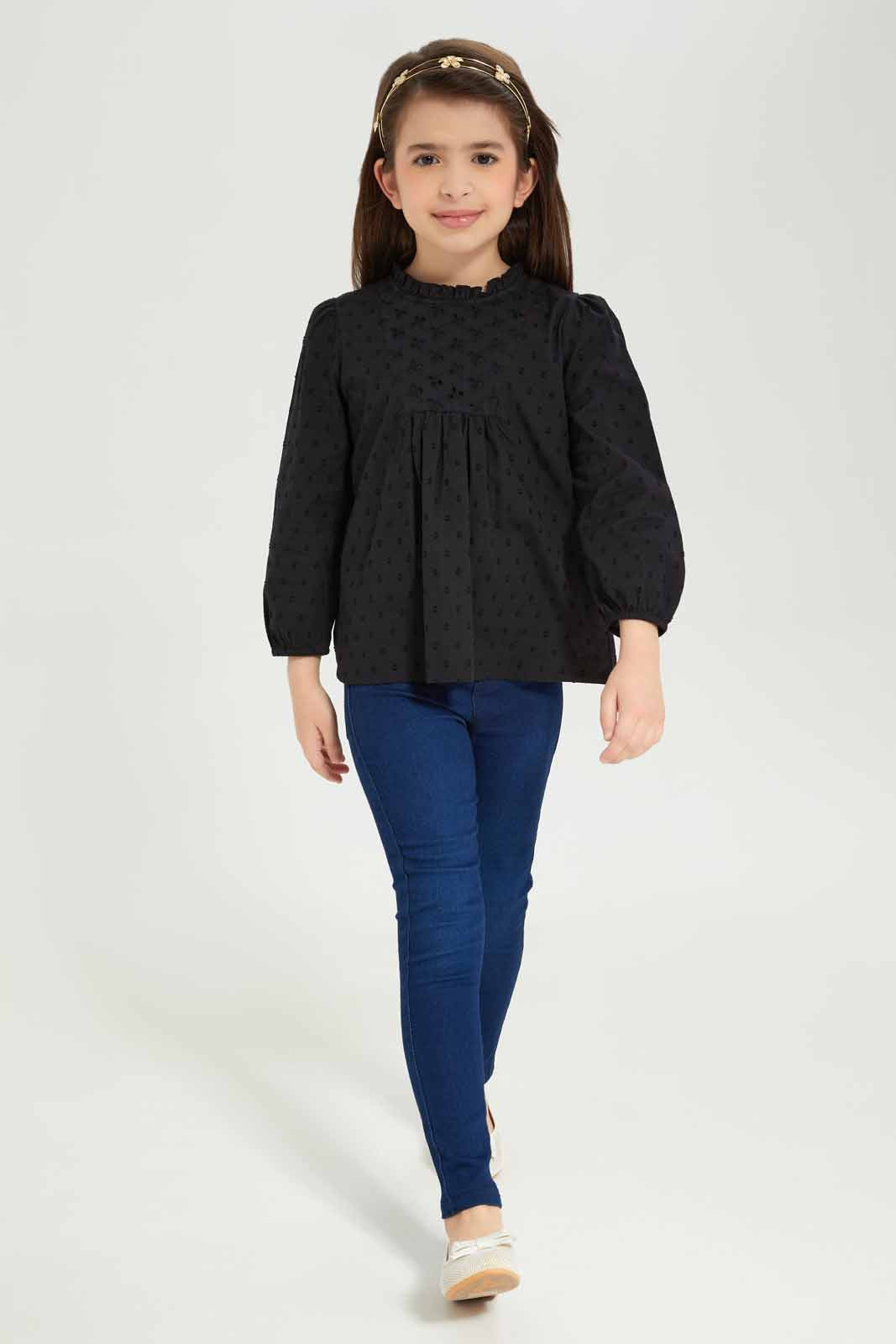 Redtag-Girls-Anglaise-Blouse---Black-Category:Blouses,-Colour:Black,-Deals:New-In,-Dept:Girls,-Filter:Girls-(2-to-8-Yrs),-GIR-Blouses,-New-In-GIR-APL,-Non-Sale,-S23A,-Section:Girls-(0-to-14Yrs)-Girls-