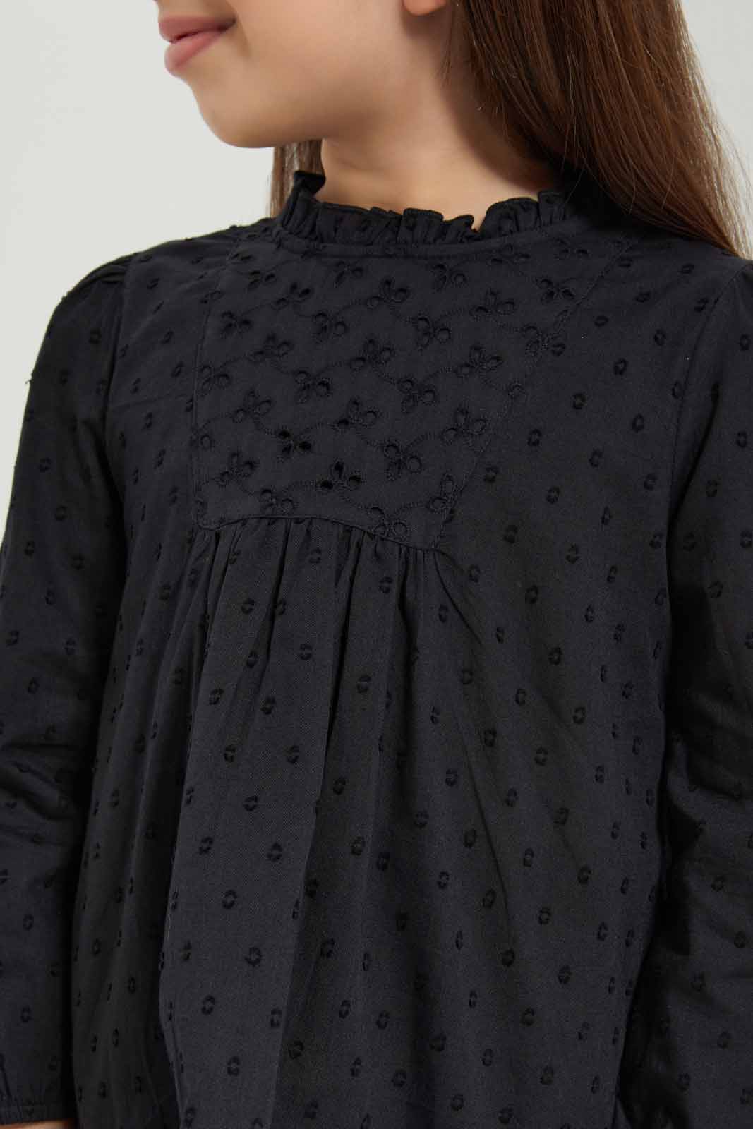 Redtag-Girls-Anglaise-Blouse---Black-Category:Blouses,-Colour:Black,-Deals:New-In,-Dept:Girls,-Filter:Girls-(2-to-8-Yrs),-GIR-Blouses,-New-In-GIR-APL,-Non-Sale,-S23A,-Section:Girls-(0-to-14Yrs)-Girls-