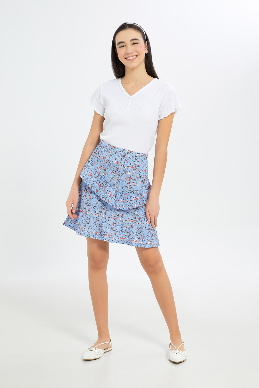 Redtag-Girls-White-V-Neck-Rib-Top-Category:T-Shirts,-Colour:White,-Deals:New-In,-Dept:Girls,-Filter:Senior-Girls-(8-to-14-Yrs),-GSR-T-Shirts,-H1:KWR,-H2:GSR,-H3:TSH,-H4:CAT,-New-In-GSR-APL,-Non-Sale,-Promo:TBL,-S23B,-Season:S23B,-Section:Girls-(0-to-14Yrs),-TBL-Senior-Girls-9 to 14 Years
