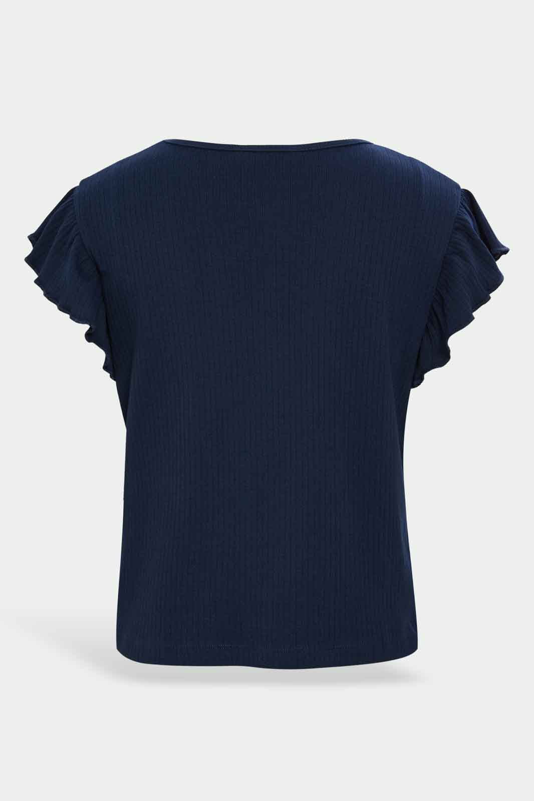 Redtag-Girls-Grey-Melange-Ruffles-Sleeve-Rib-Top-Category:T-Shirts,-Colour:Grey,-Deals:New-In,-Dept:Girls,-Filter:Senior-Girls-(8-to-14-Yrs),-GSR-T-Shirts,-New-In-GSR-APL,-Non-Sale,-S23B,-Section:Girls-(0-to-14Yrs),-TBL-Senior-Girls-9 to 14 Years
