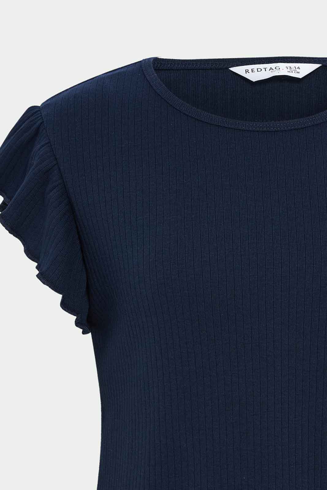 Redtag-Girls-Grey-Melange-Ruffles-Sleeve-Rib-Top-Category:T-Shirts,-Colour:Grey,-Deals:New-In,-Dept:Girls,-Filter:Senior-Girls-(8-to-14-Yrs),-GSR-T-Shirts,-New-In-GSR-APL,-Non-Sale,-S23B,-Section:Girls-(0-to-14Yrs),-TBL-Senior-Girls-9 to 14 Years