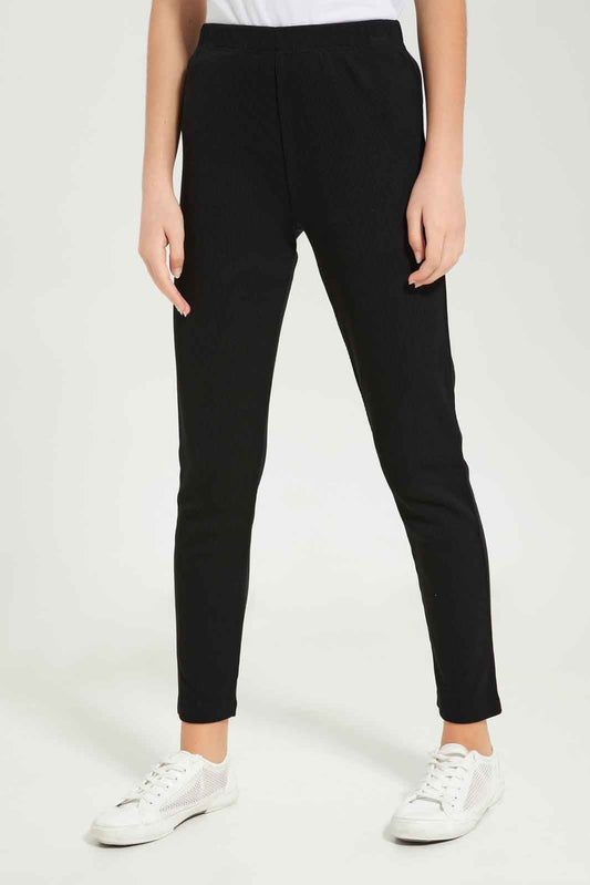 Redtag-Girls-Black-Rib-Leggings-Category:Leggings,-Colour:Black,-Deals:New-In,-Dept:Girls,-Filter:Senior-Girls-(8-to-14-Yrs),-GSR-Leggings,-New-In-GSR-APL,-Non-Sale,-S23B,-Section:Girls-(0-to-14Yrs),-TBL-Senior-Girls-9 to 14 Years