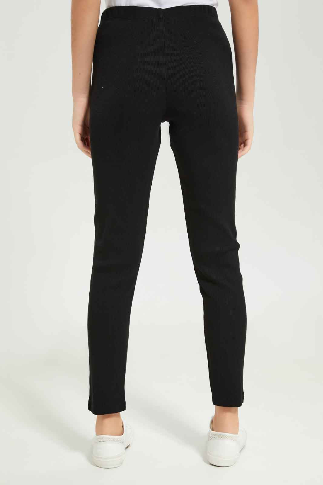 Redtag-Girls-Black-Rib-Leggings-Category:Leggings,-Colour:Black,-Deals:New-In,-Dept:Girls,-Filter:Senior-Girls-(8-to-14-Yrs),-GSR-Leggings,-New-In-GSR-APL,-Non-Sale,-S23B,-Section:Girls-(0-to-14Yrs),-TBL-Senior-Girls-9 to 14 Years