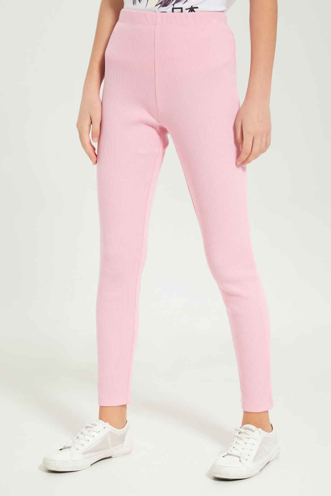 Redtag-Girls-Pink-Rib-Leggings-Category:Leggings,-Colour:Apricot,-Deals:New-In,-Dept:Girls,-Filter:Senior-Girls-(8-to-14-Yrs),-GSR-Leggings,-New-In-GSR-APL,-Non-Sale,-S23B,-Section:Girls-(0-to-14Yrs),-TBL-Senior-Girls-9 to 14 Years
