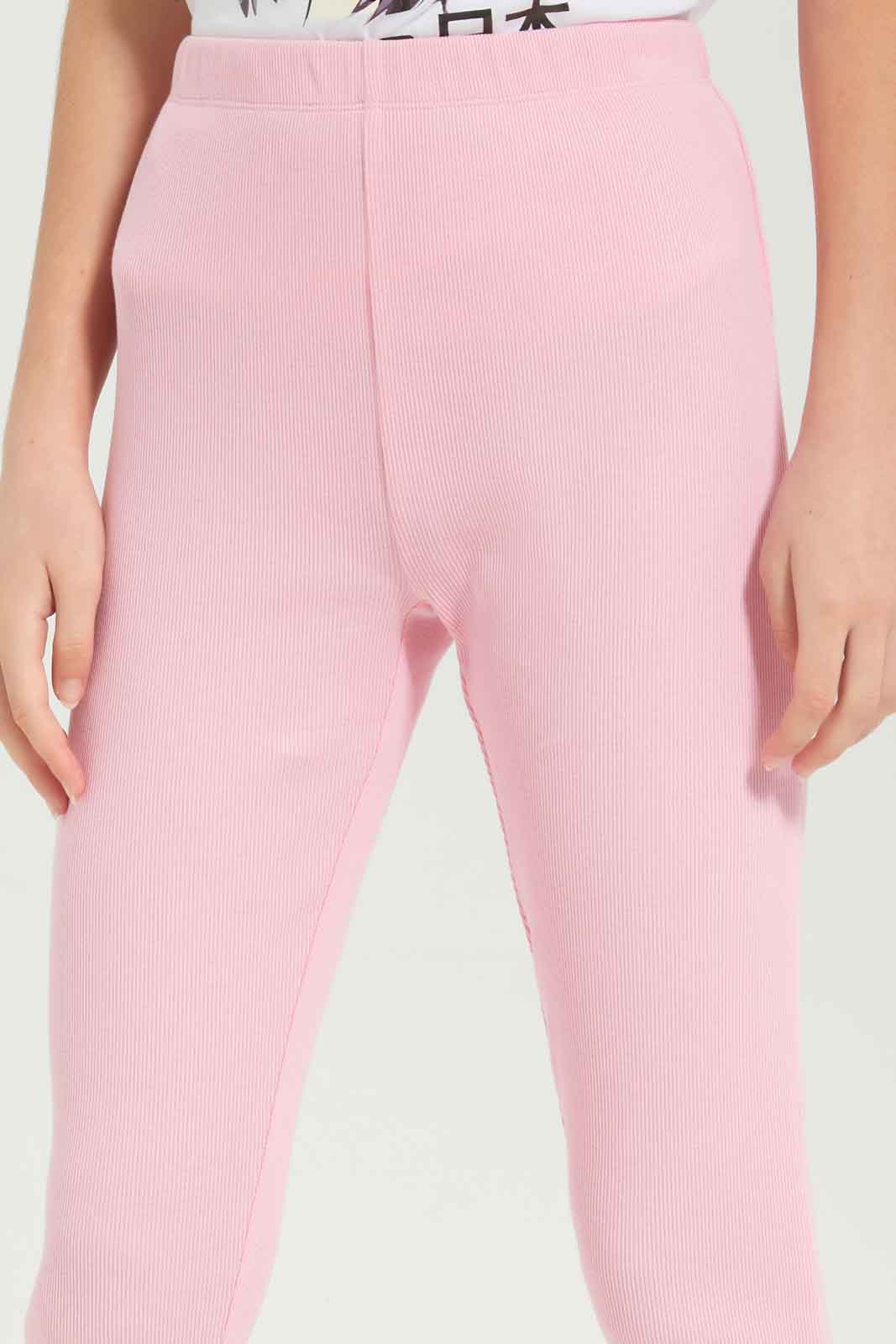 Redtag-Girls-Pink-Rib-Leggings-Category:Leggings,-Colour:Apricot,-Deals:New-In,-Dept:Girls,-Filter:Senior-Girls-(8-to-14-Yrs),-GSR-Leggings,-New-In-GSR-APL,-Non-Sale,-S23B,-Section:Girls-(0-to-14Yrs),-TBL-Senior-Girls-9 to 14 Years