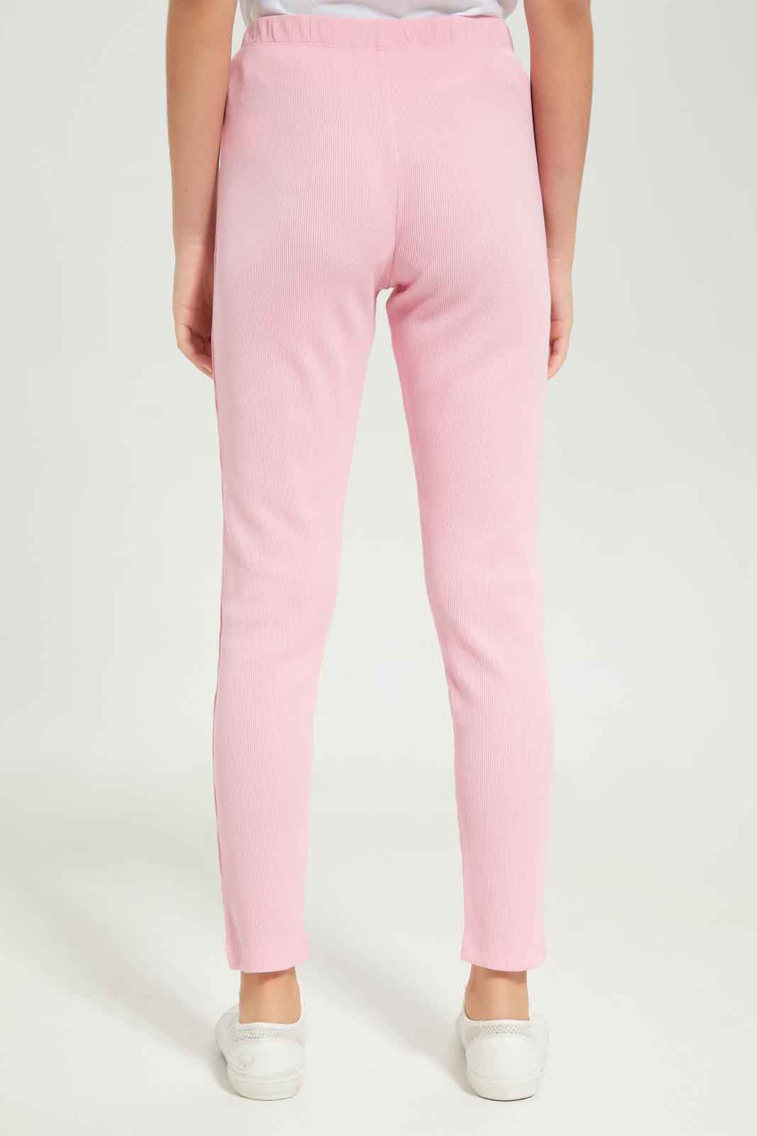 Redtag-Girls-Pink-Rib-Leggings-Category:Leggings,-Colour:Apricot,-Deals:New-In,-Dept:Girls,-Filter:Senior-Girls-(8-to-14-Yrs),-GSR-Leggings,-New-In-GSR-APL,-Non-Sale,-S23B,-Section:Girls-(0-to-14Yrs),-TBL-Senior-Girls-9 to 14 Years