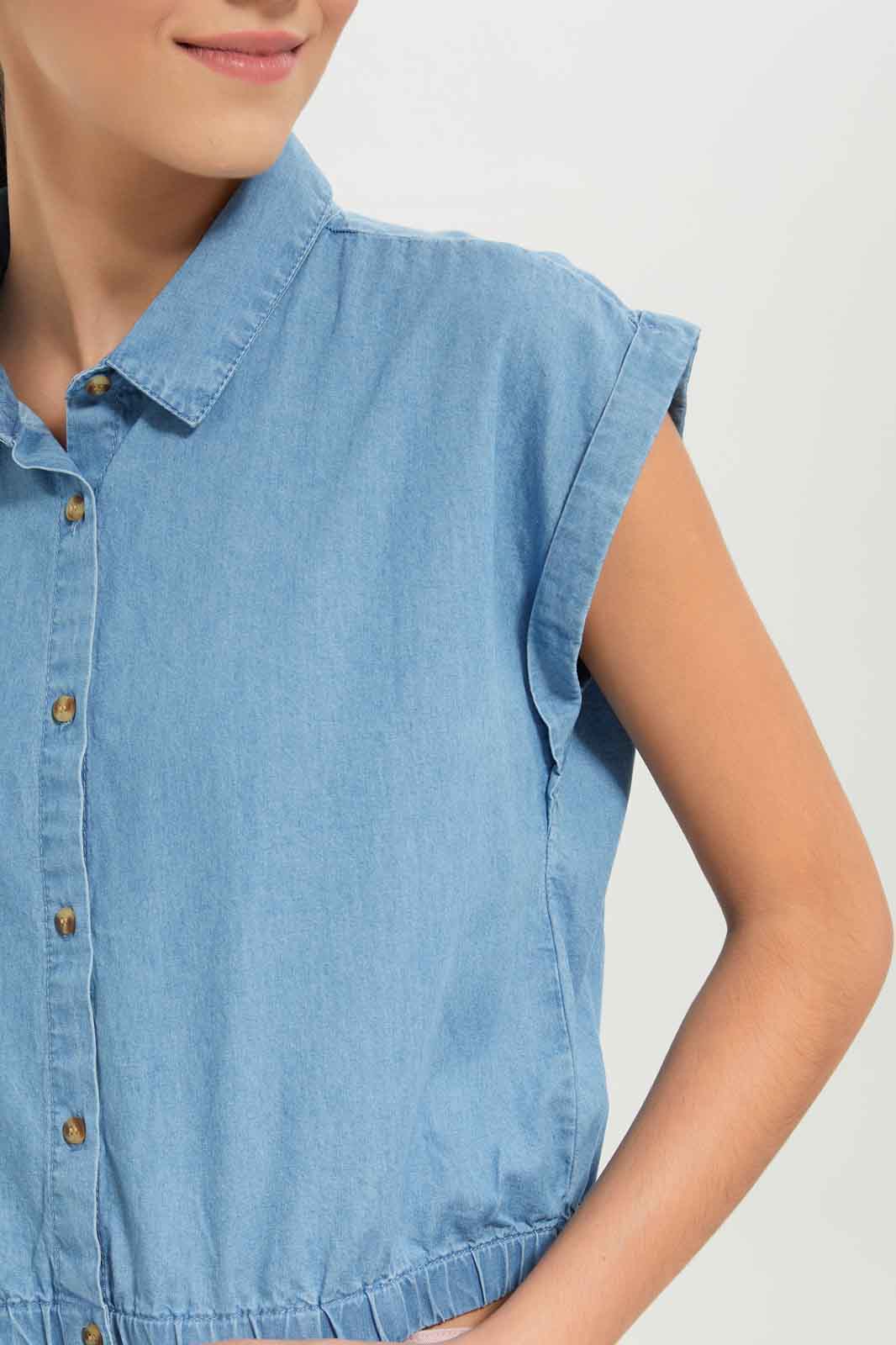 Redtag-Girls-Light-Wash-Denim-Shirt-Category:Blouses,-Colour:Light-Wash,-Deals:New-In,-Dept:Girls,-Filter:Senior-Girls-(8-to-14-Yrs),-GSR-Blouses,-New-In-GSR-APL,-Non-Sale,-S23B,-Section:Girls-(0-to-14Yrs)-Senior-Girls-9 to 14 Years