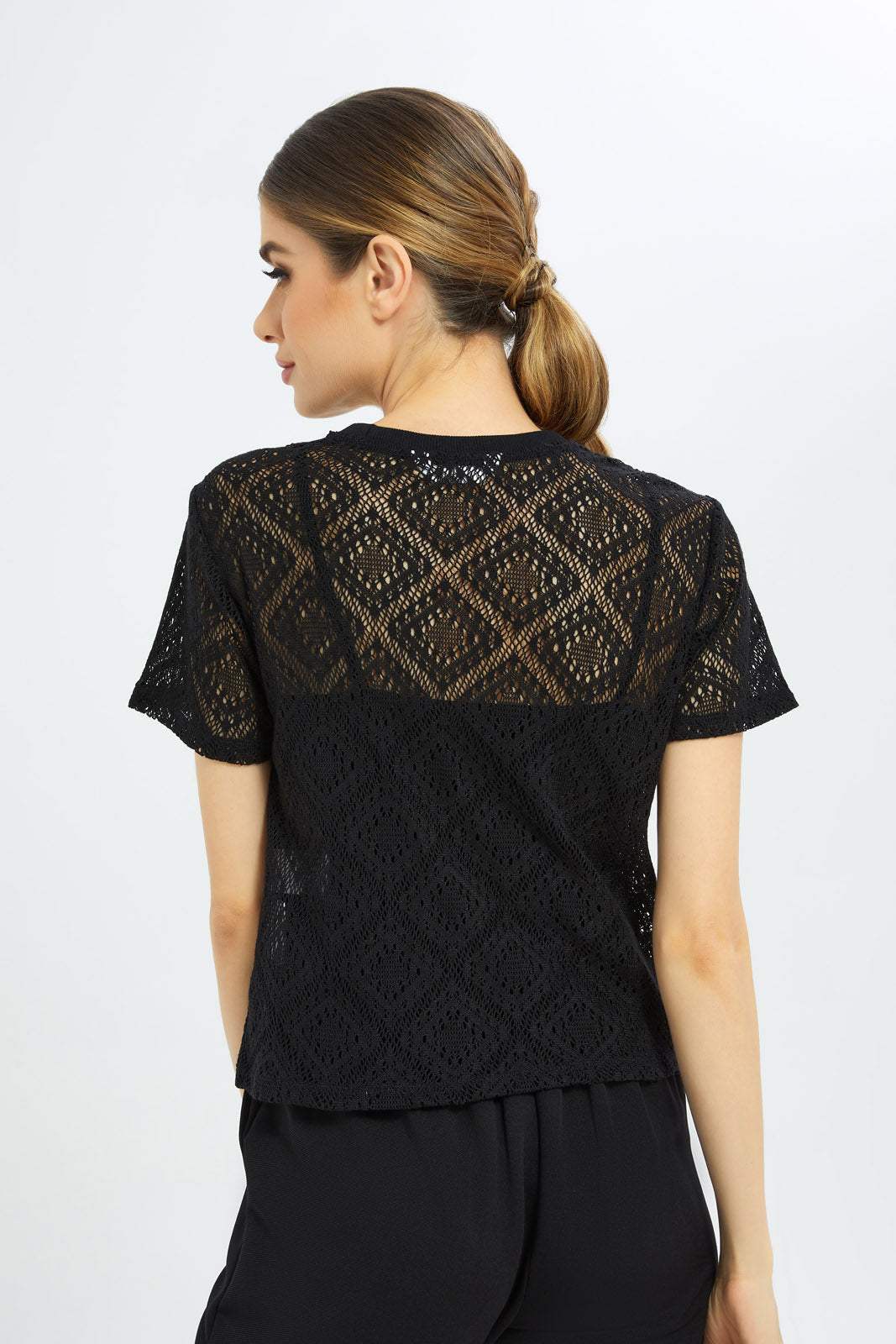 Redtag-Women-Black-Lace-Top-Category:T-Shirts,-Colour:Black,-Deals:New-In,-Dept:Ladieswear,-Filter:Women's-Clothing,-LDC,-LDC-T-Shirts,-New-In-LDC-APL,-Non-Sale,-S23C,-Section:Women,-TBL-Women's-