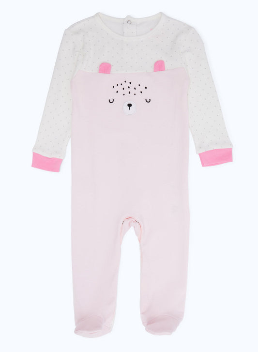 Redtag-Girls-Pink-Applique-Teddy-Sleepsuit---Girl-Category:Sleepsuits,-Colour:Orange,-Deals:New-In,-Dept:New-Born,-Filter:Baby-(0-to-12-Mths),-H1:KWR,-H2:NBF,-H3:NWR,-H4:SST,-NBG-Sleepsuits,-New-In-NBG-APL,-Non-Sale,-S23B,-Season:S23B,-Section:Boys-(0-to-14Yrs)-Baby-0 to 12 Months