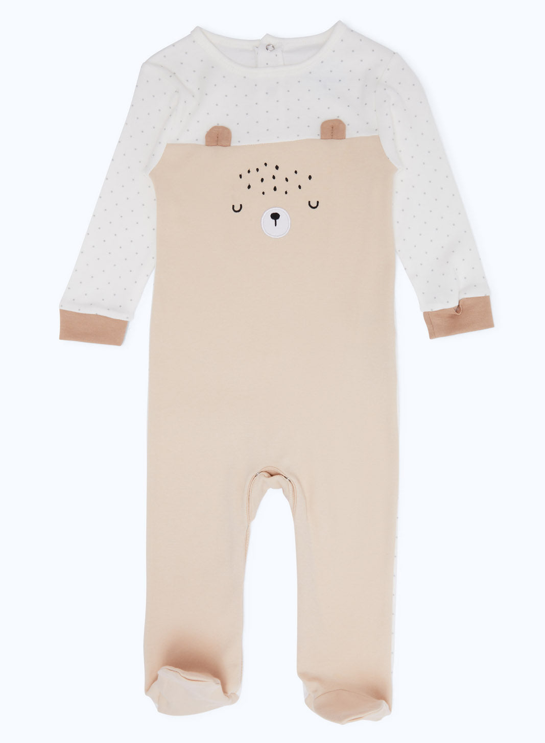 Redtag-Girls-Beige-Applique-Teddy-Sleepsuit---Boy-Category:Sleepsuits,-Colour:Navy,-Deals:New-In,-Dept:New-Born,-Filter:Baby-(0-to-12-Mths),-H1:KWR,-H2:NBF,-H3:NWR,-H4:SST,-NBG-Sleepsuits,-New-In-NBG-APL,-Non-Sale,-S23B,-Season:S23B,-Section:Boys-(0-to-14Yrs)-Baby-0 to 12 Months