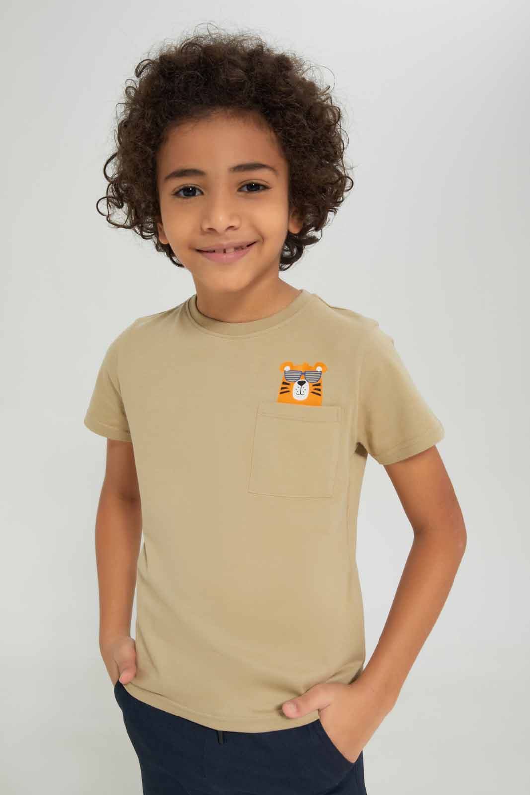 Redtag-Boys-Beige-Lion-Short-Sleeve-Print-Pocket-T-Shirt-BOY-T-Shirts,-Category:T-Shirts,-Colour:Beige,-Deals:New-In,-Dept:Boys,-Filter:Boys-(2-to-8-Yrs),-New-In-BOY-APL,-Non-Sale,-S23B,-Section:Boys-(0-to-14Yrs),-TBL-Boys-2 to 8 Years